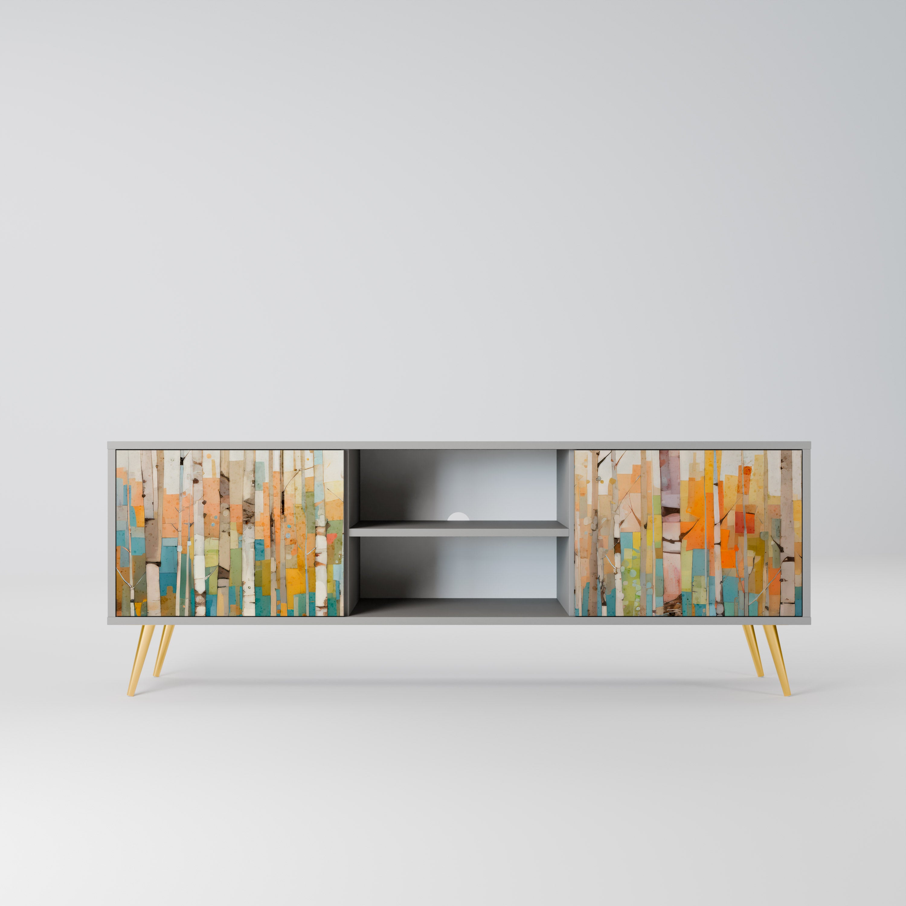 BIRCH KALEIDOSCOPE 2-Door TV Stand in Grey Finish