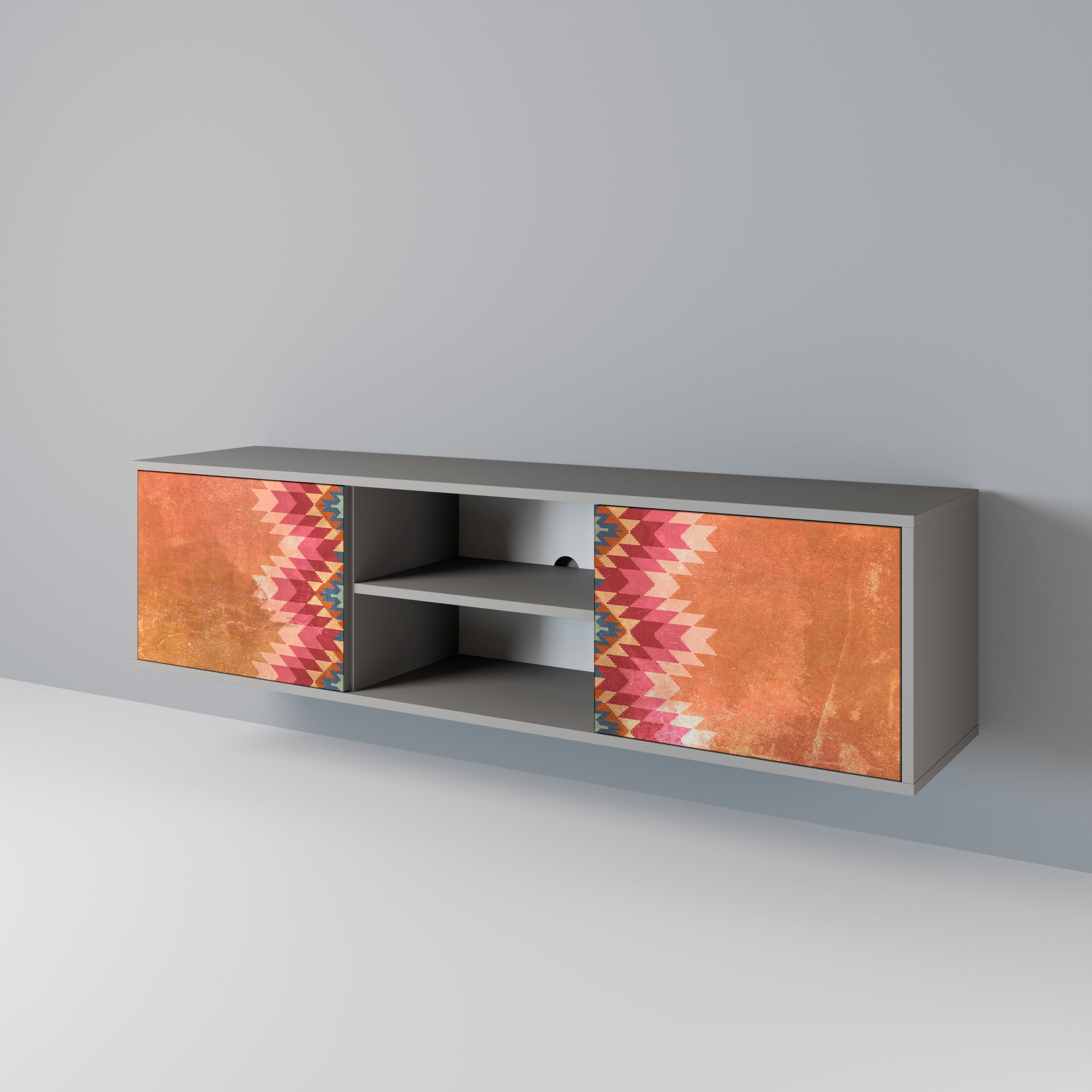 Mueble de TV INDIAN FOLK de dos puertas con acabado gris