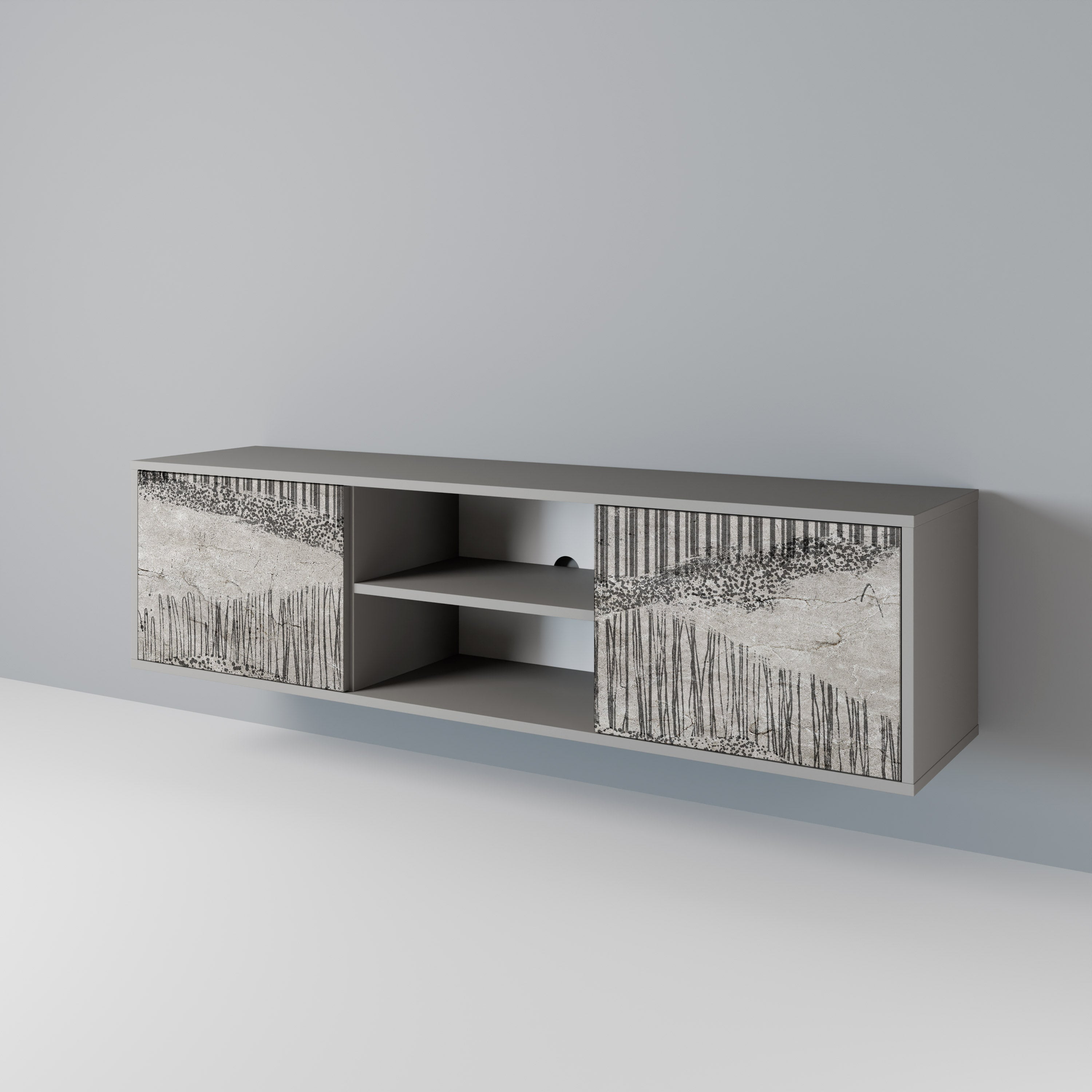 Mueble de TV de 2 puertas GRAIN LINES en acabado gris