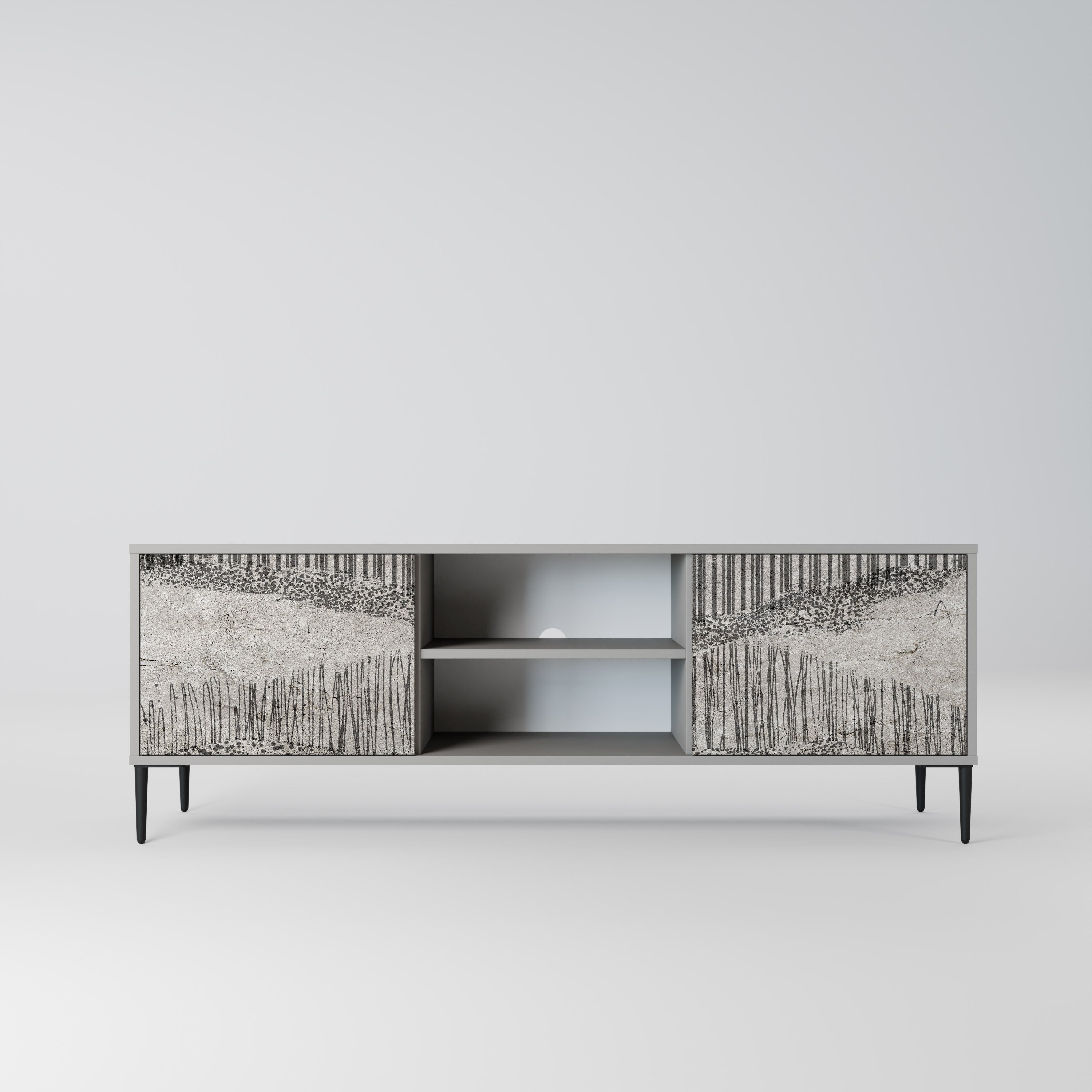 Mueble de TV de 2 puertas GRAIN LINES en acabado gris