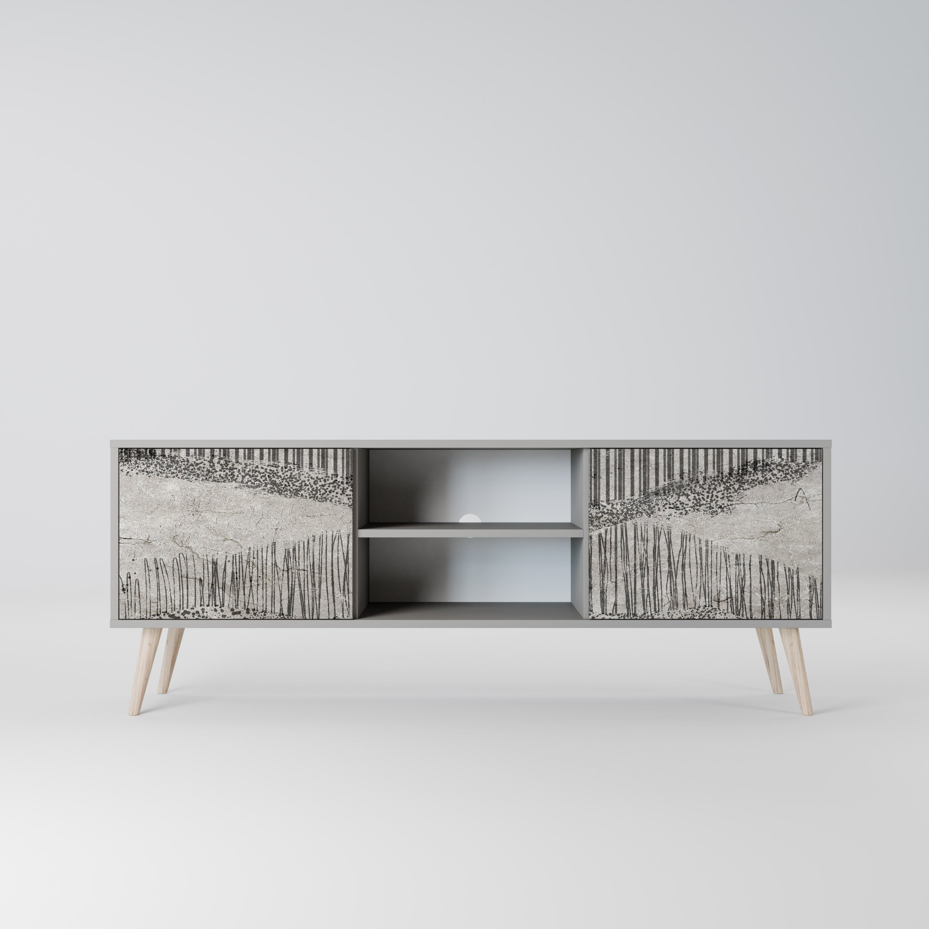 Mueble de TV de 2 puertas GRAIN LINES en acabado gris