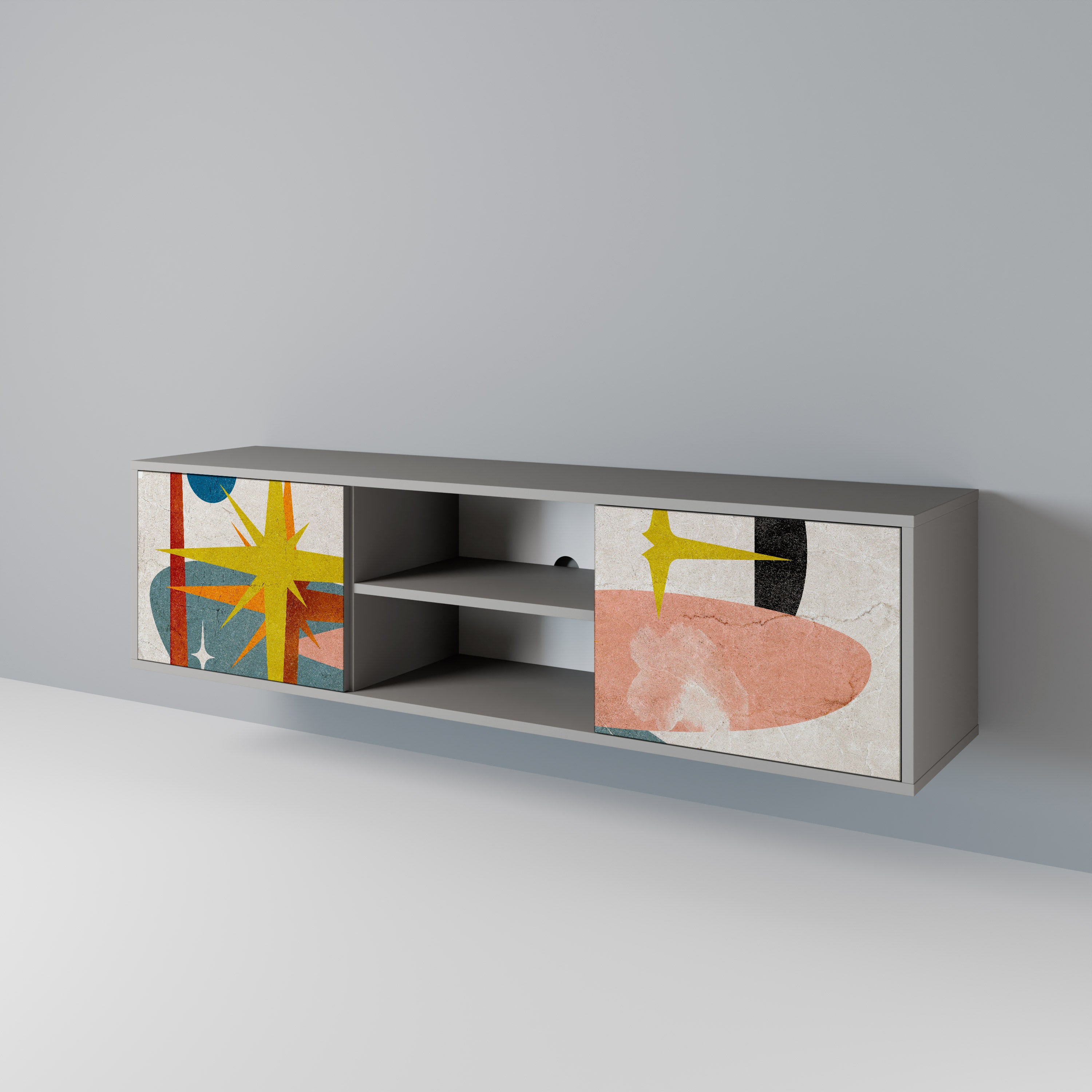 Mueble de TV INTERSTELLAR VIBES de 2 puertas en acabado gris