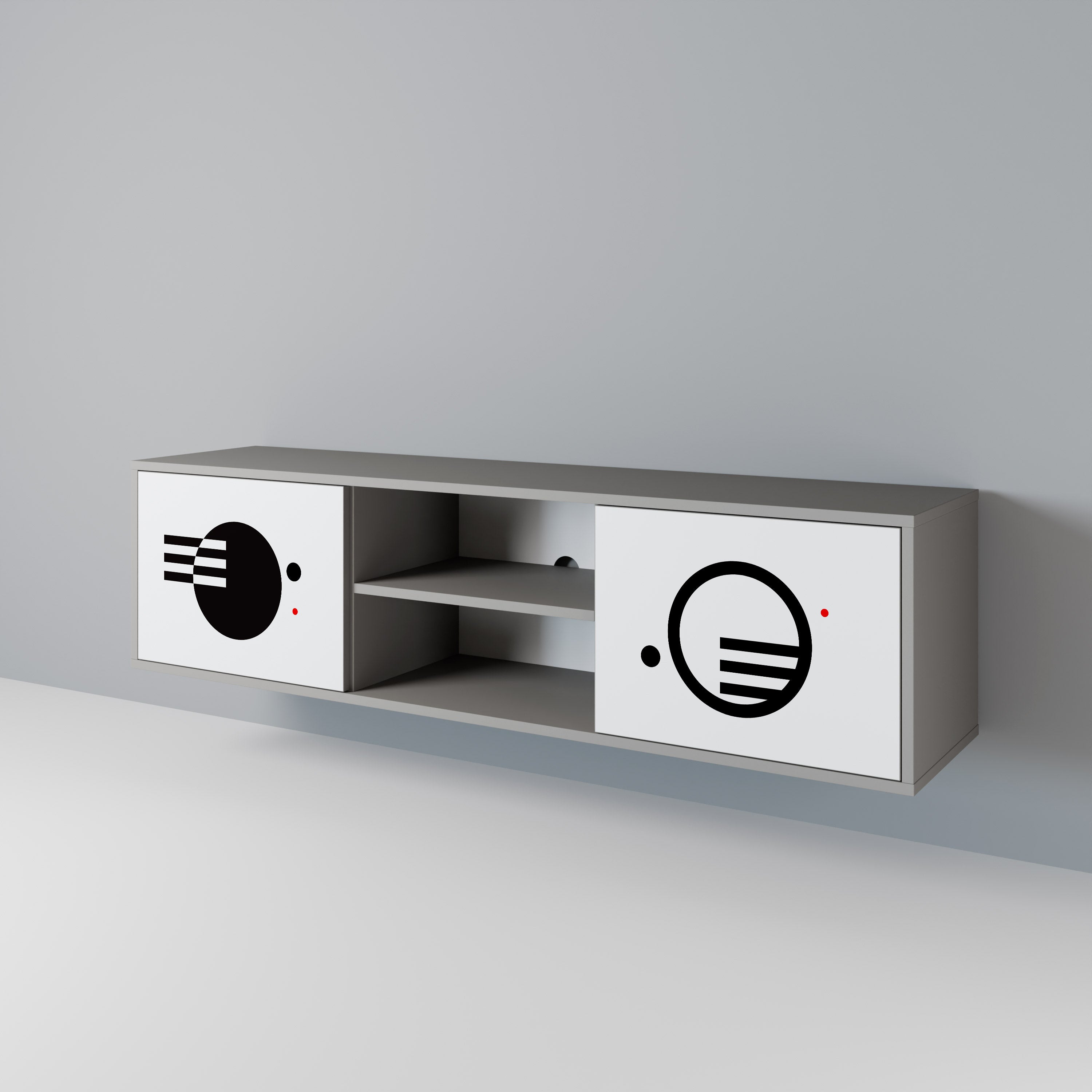 BLACK AND WHITE COMBINATION 2-Door TV Stand in Grey Finish