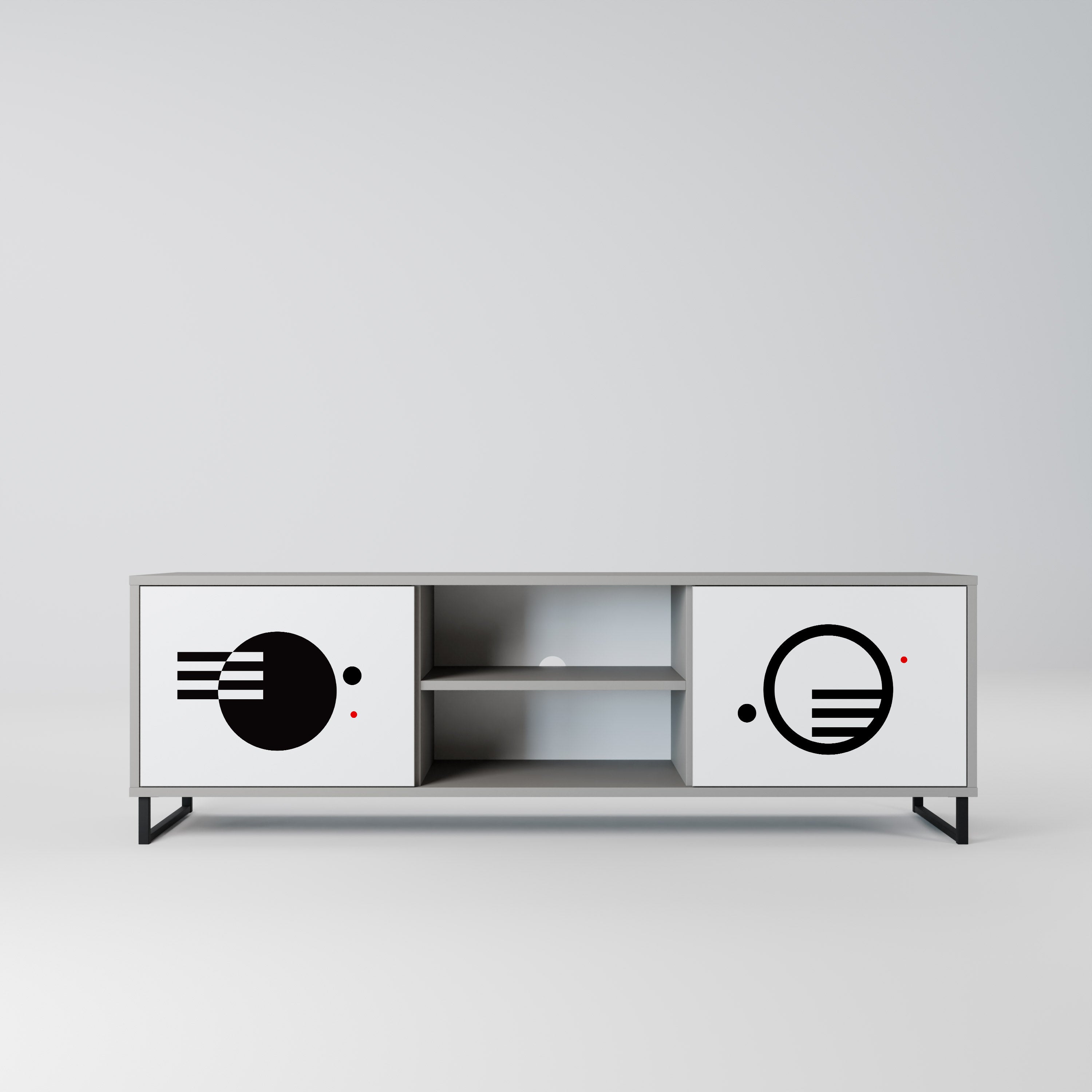 Mueble de TV de 2 puertas COMBINACIÓN BLANCO Y NEGRO en acabado gris