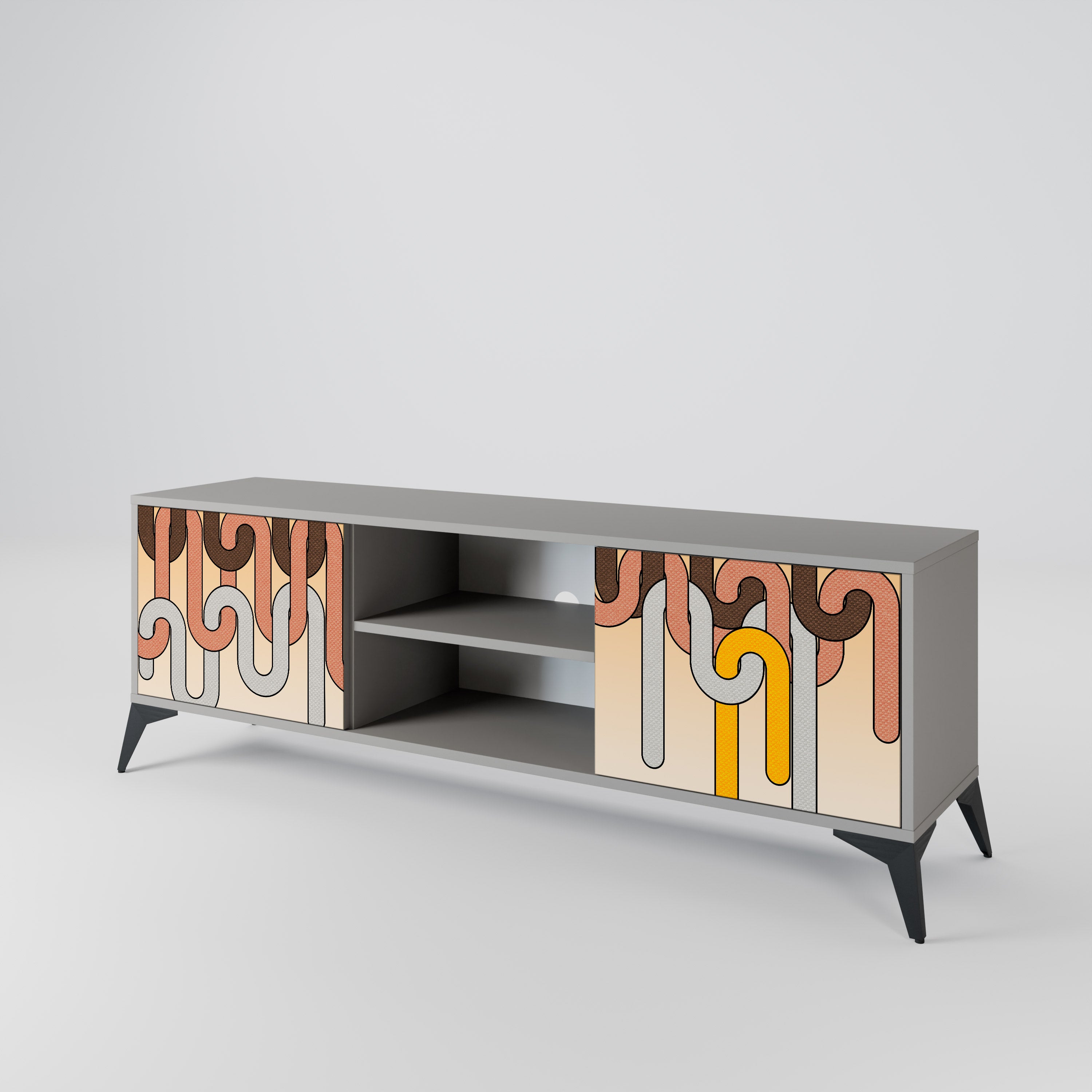 Mueble de TV de 2 puertas COLORFUL STRINGS en acabado gris