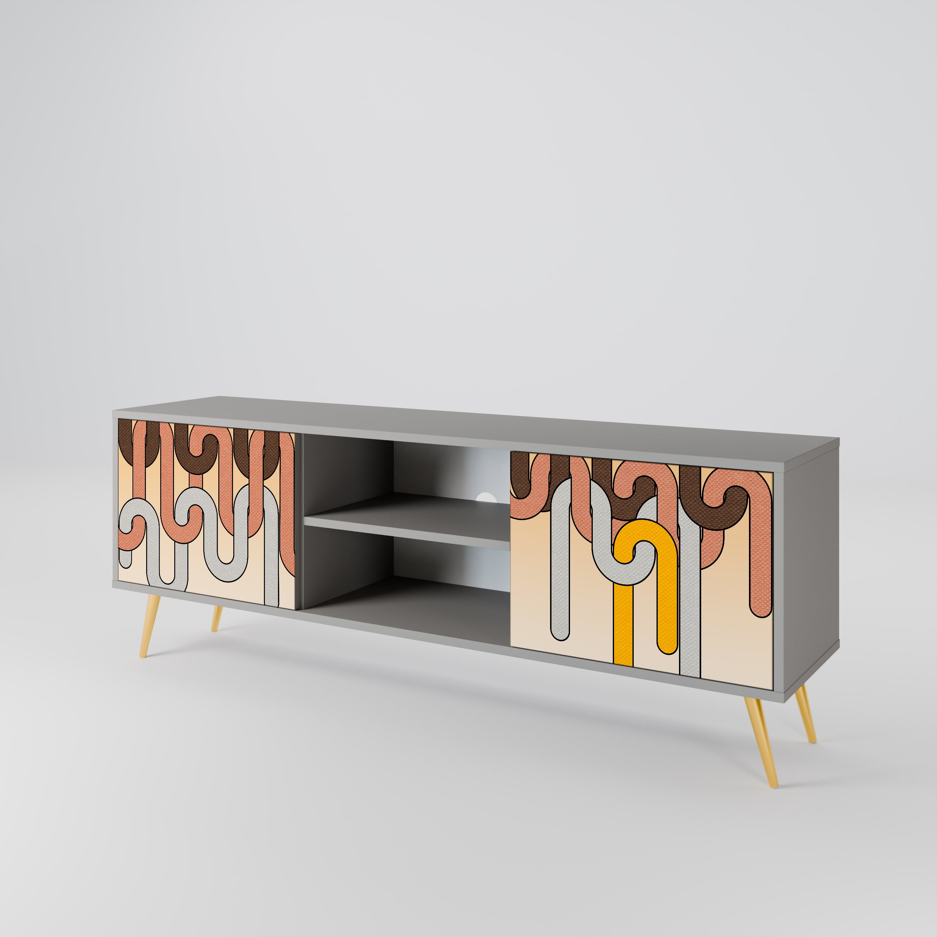 Mueble de TV de 2 puertas COLORFUL STRINGS en acabado gris