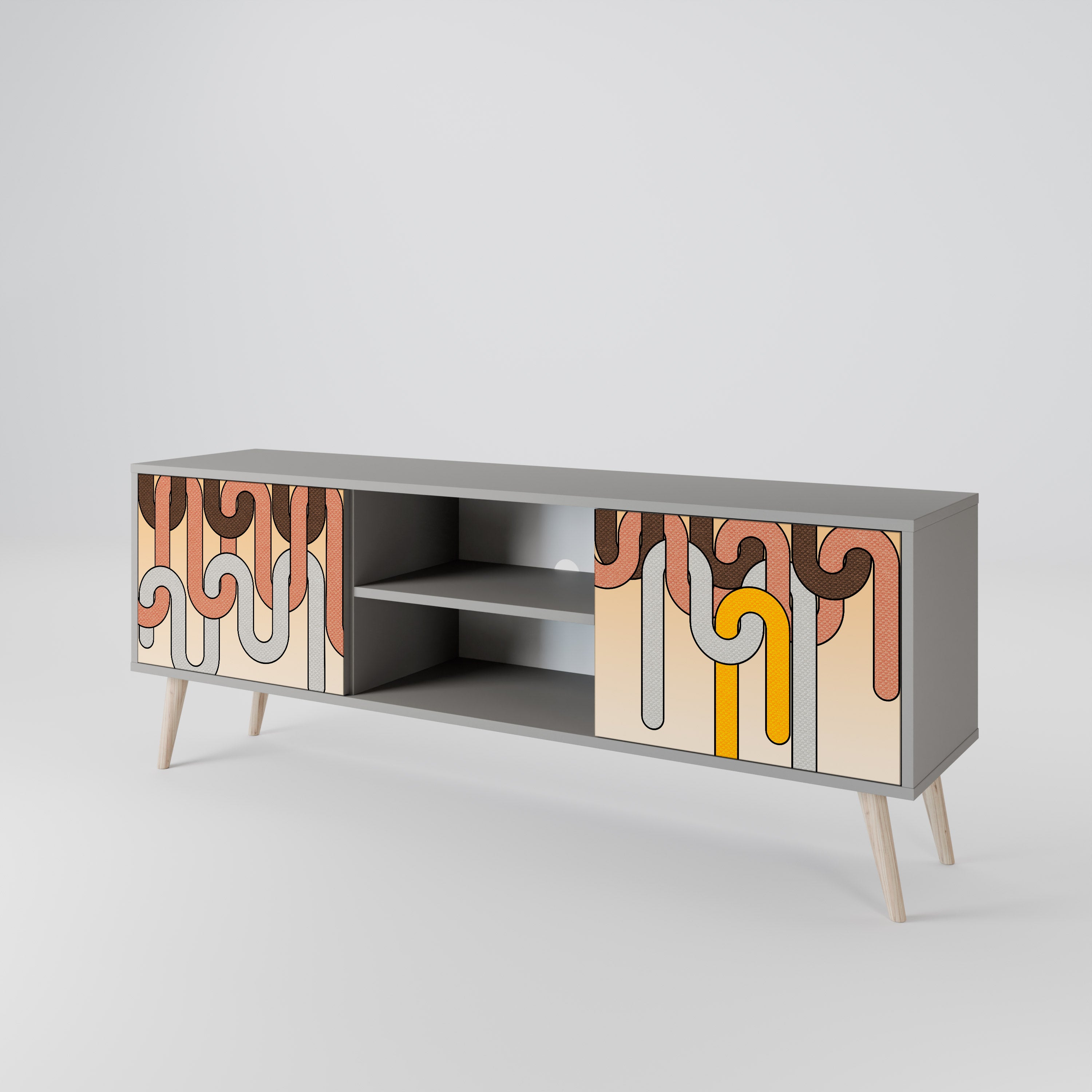 Mueble de TV de 2 puertas COLORFUL STRINGS en acabado gris