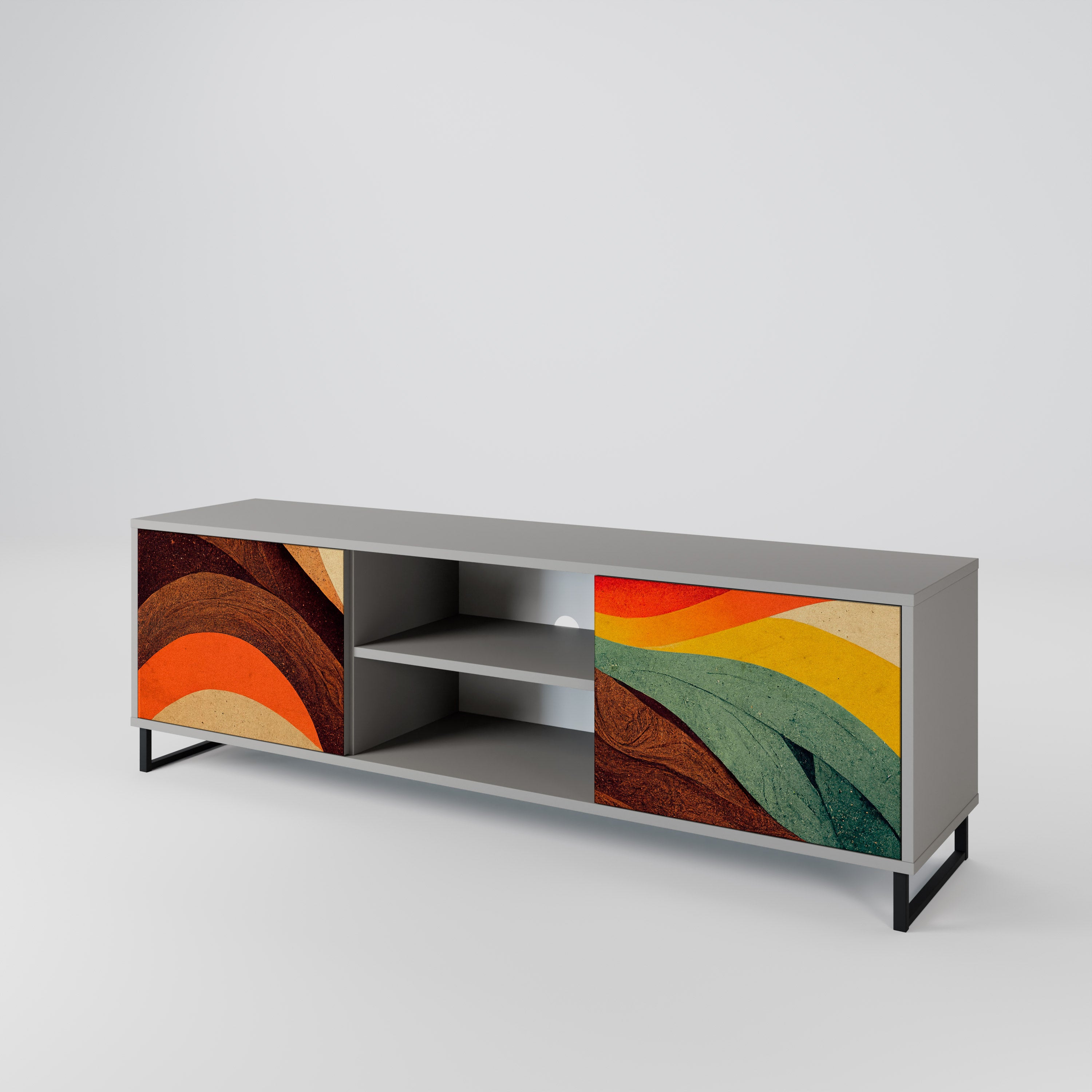 Mueble de TV de 2 puertas COLORFUL STRANDS en acabado gris