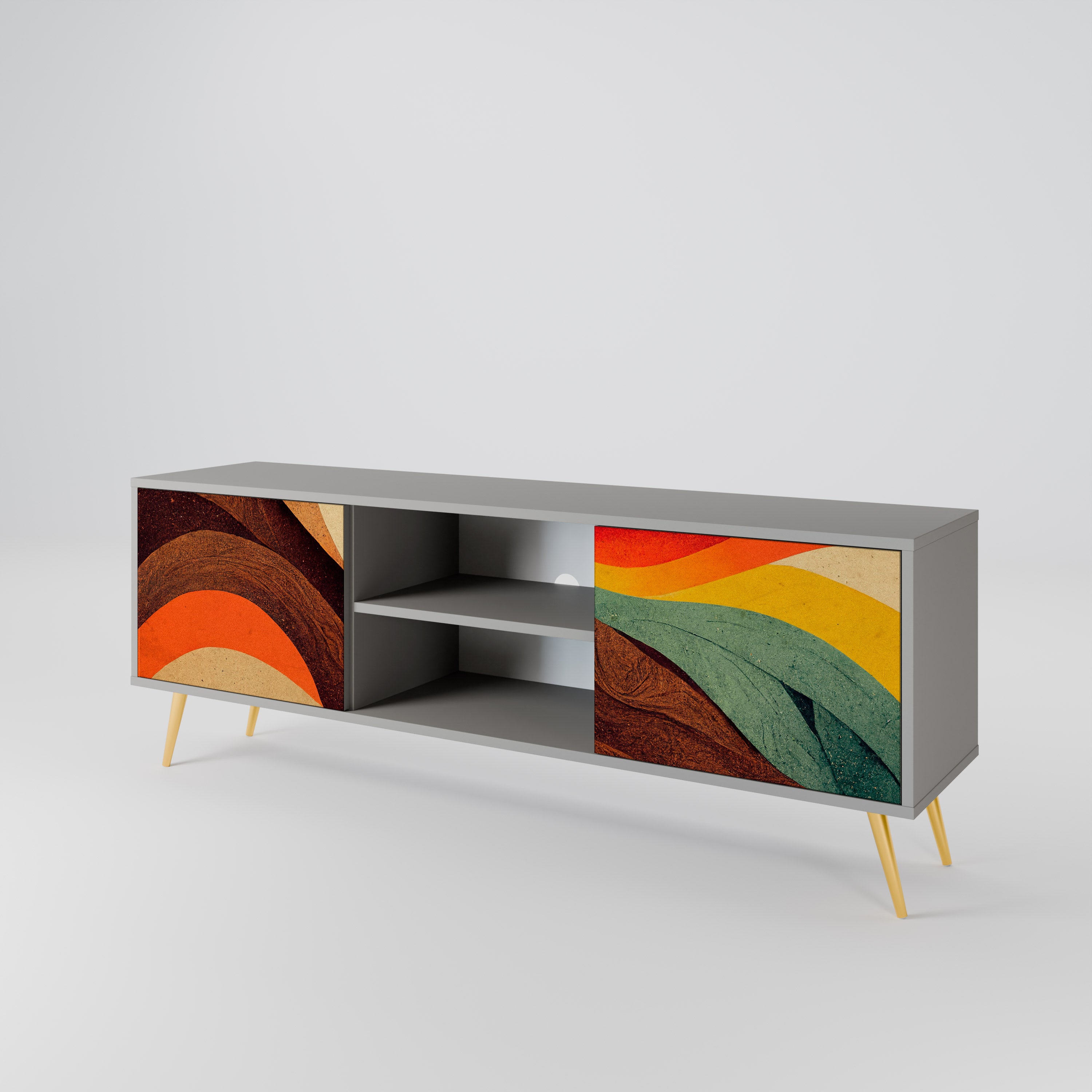 Mueble de TV de 2 puertas COLORFUL STRANDS en acabado gris