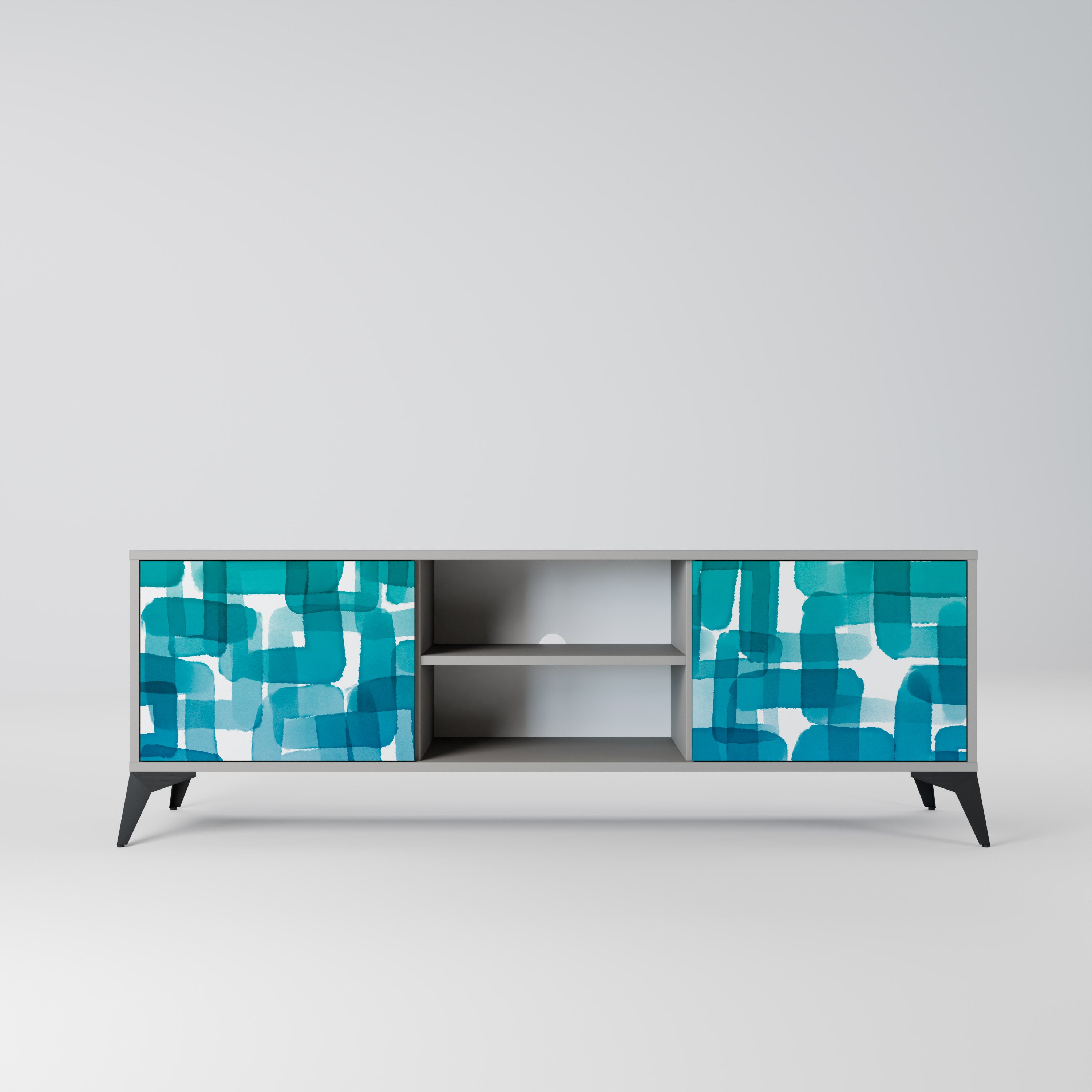 TURQUOISE RECTANGLES 2-Door TV Stand in Grey Finish