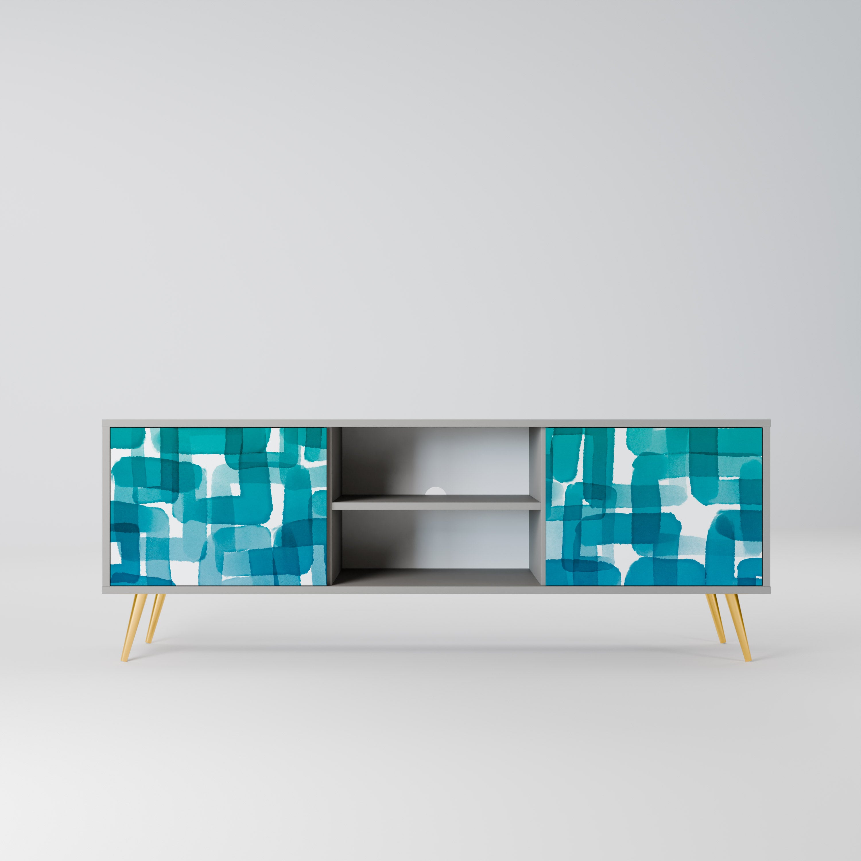 TURQUOISE RECTANGLES 2-Door TV Stand in Grey Finish