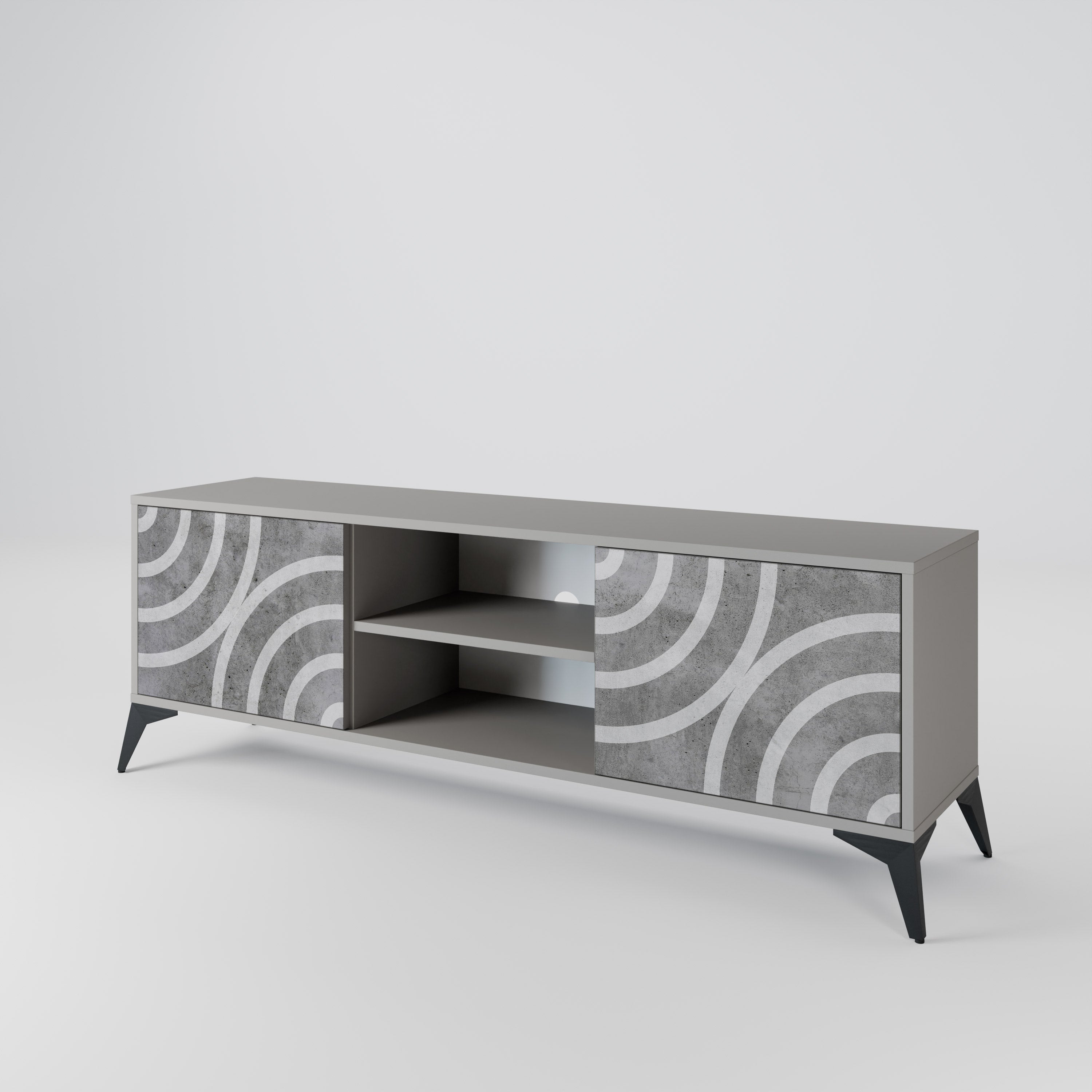 CIRCLE CONCRETE 2-Door TV Stand in Grey Finish