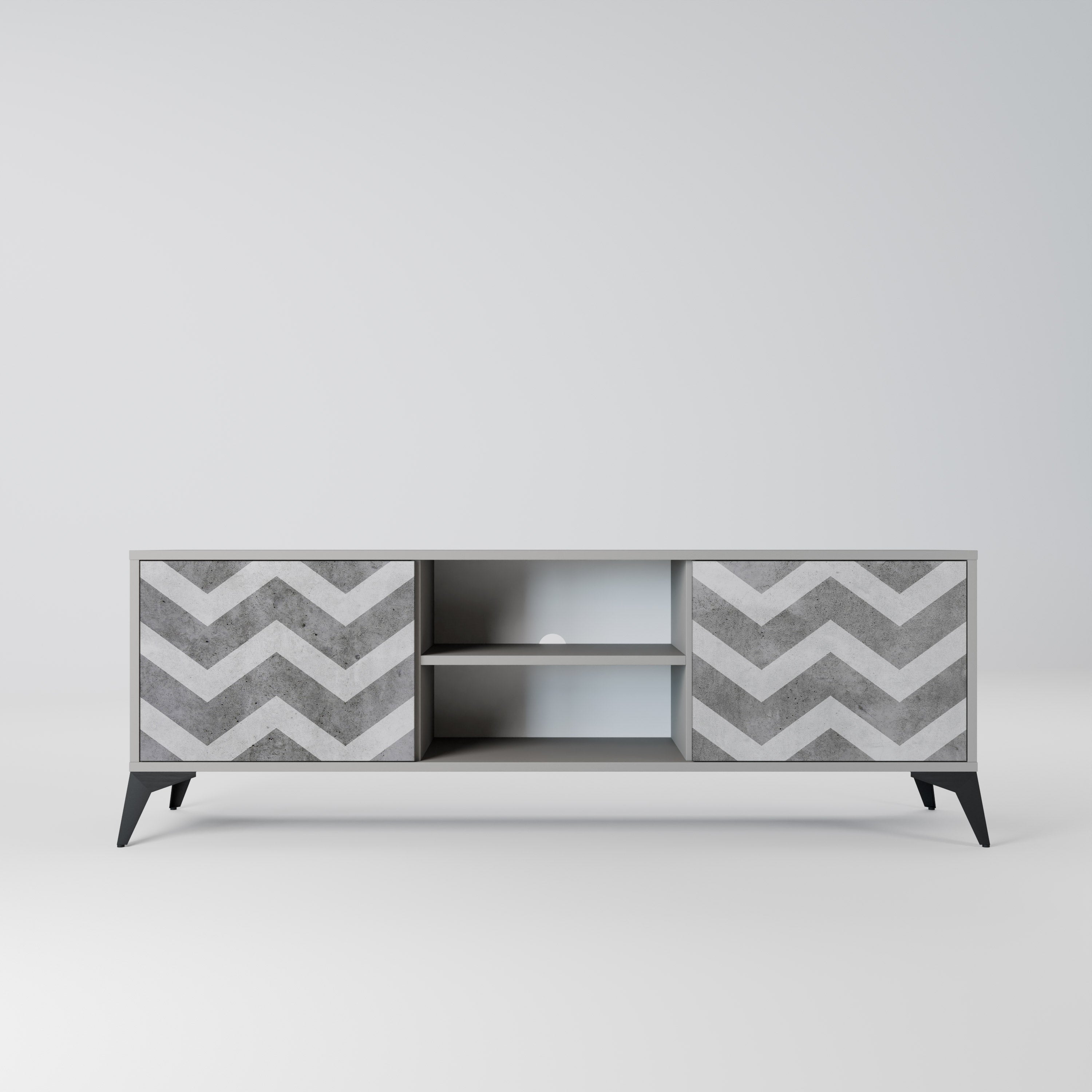 TOUGH ZIG ZAG 2-Door TV Stand in Grey Finish
