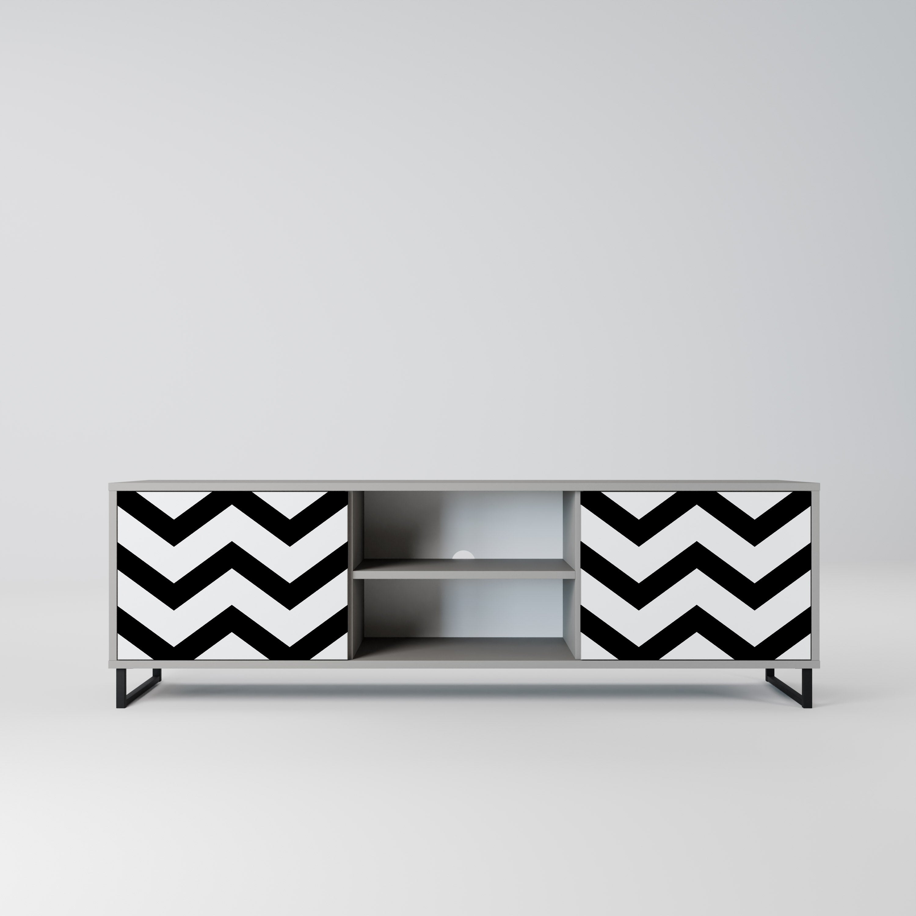 CLASSIC ZIG ZAG 2-Door TV Stand in Grey Finish