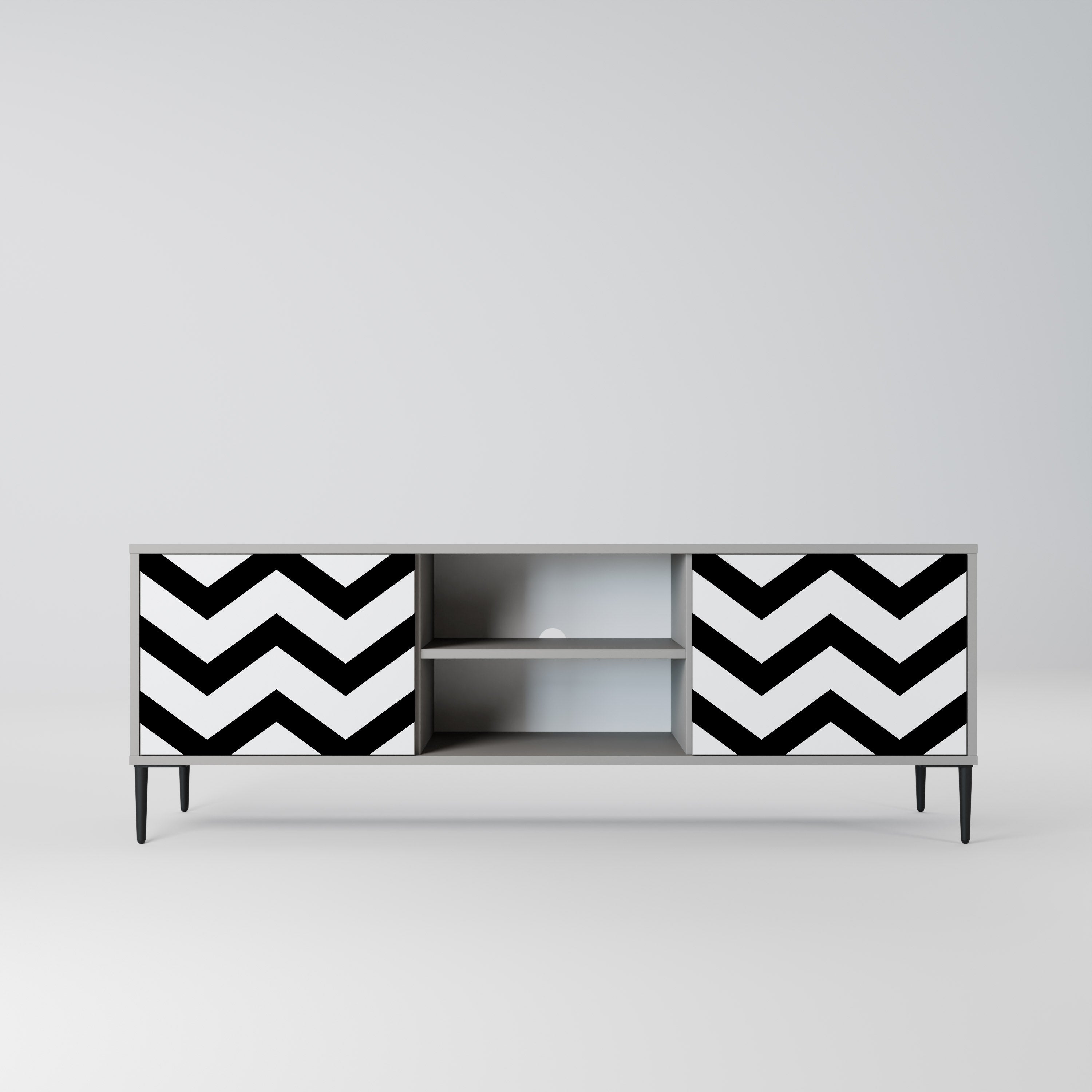 CLASSIC ZIG ZAG 2-Door TV Stand in Grey Finish