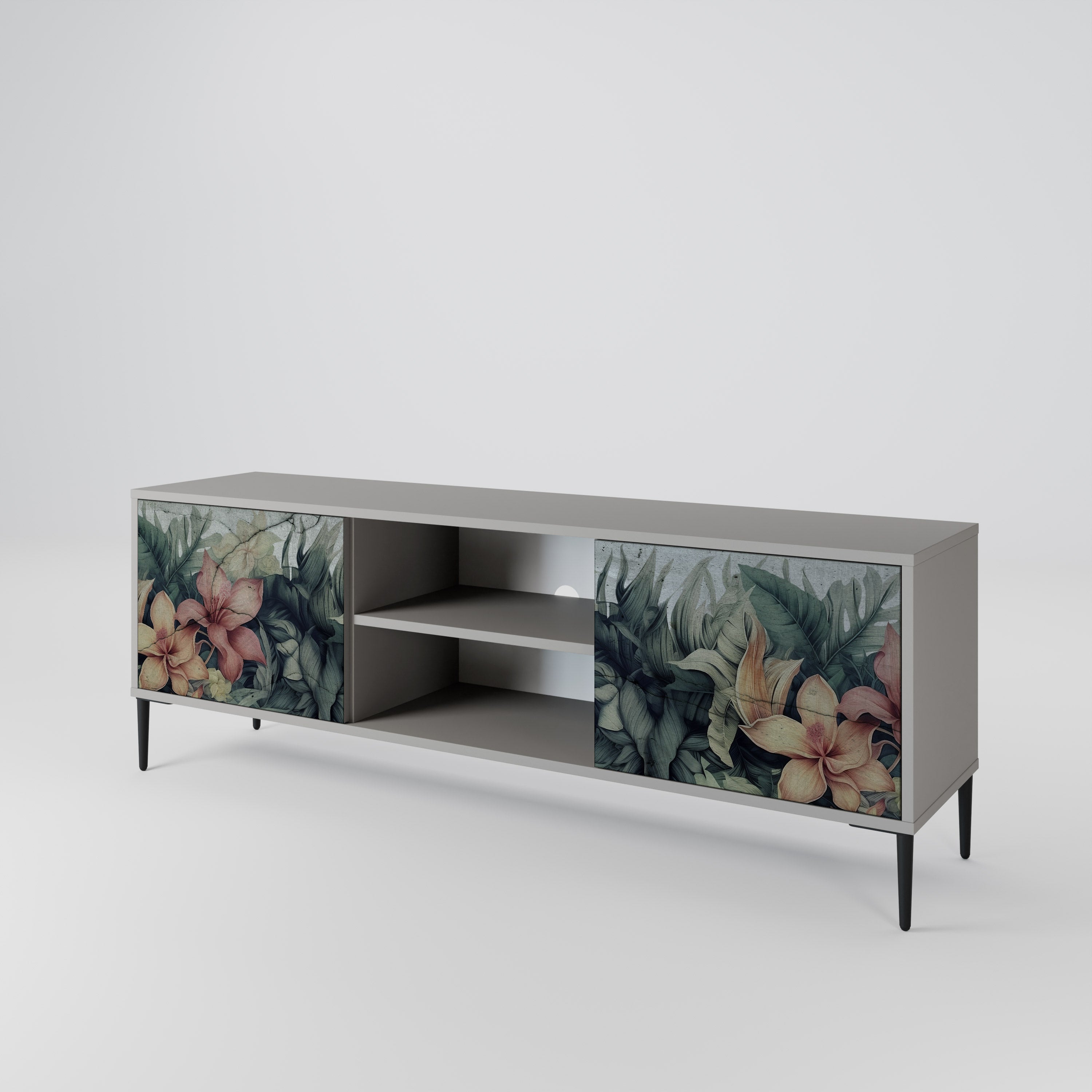 HEAVENLY BLOOM 2-Door TV Stand in Grey Finish