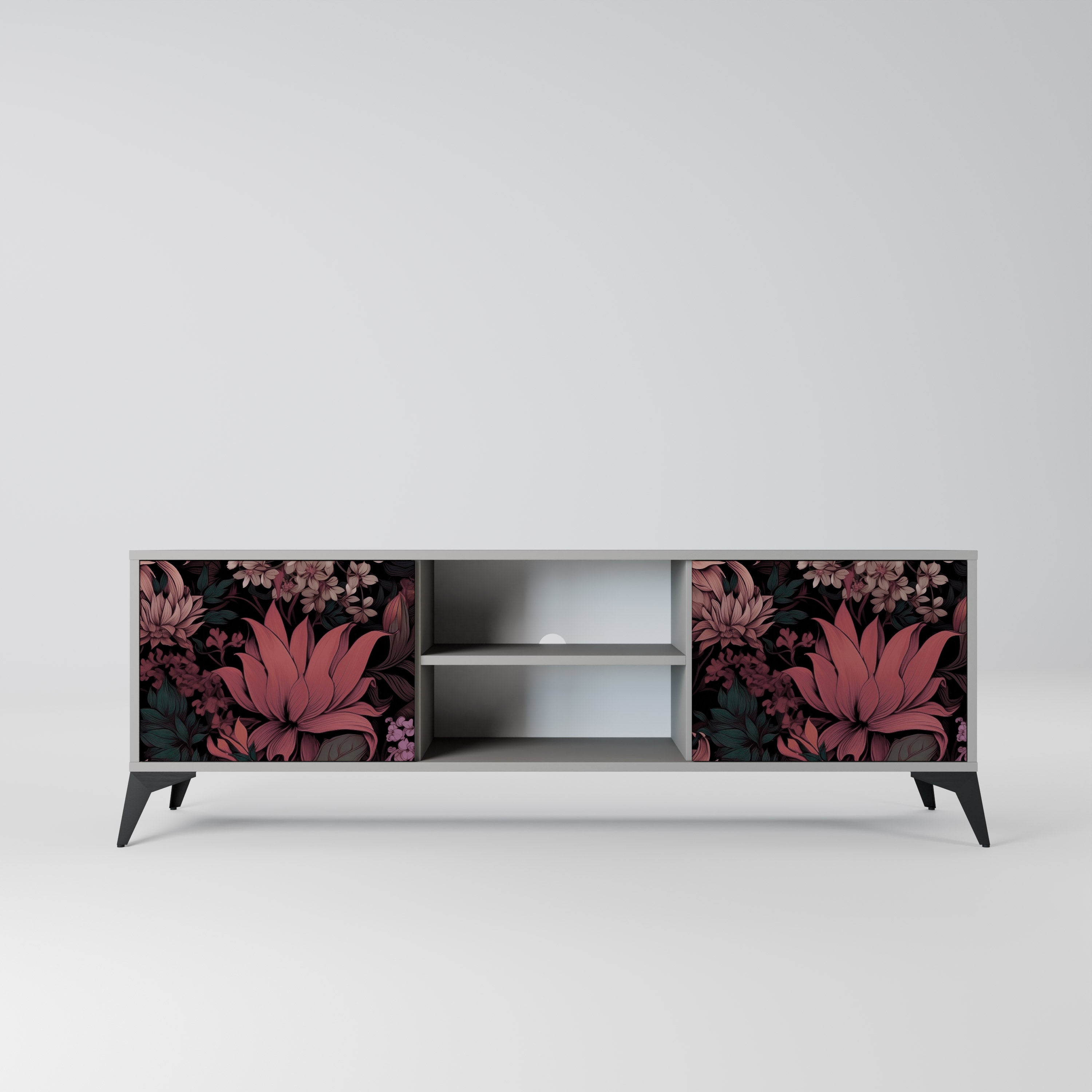 FLORAL WHISPER 2-Door TV Stand in Grey Finish