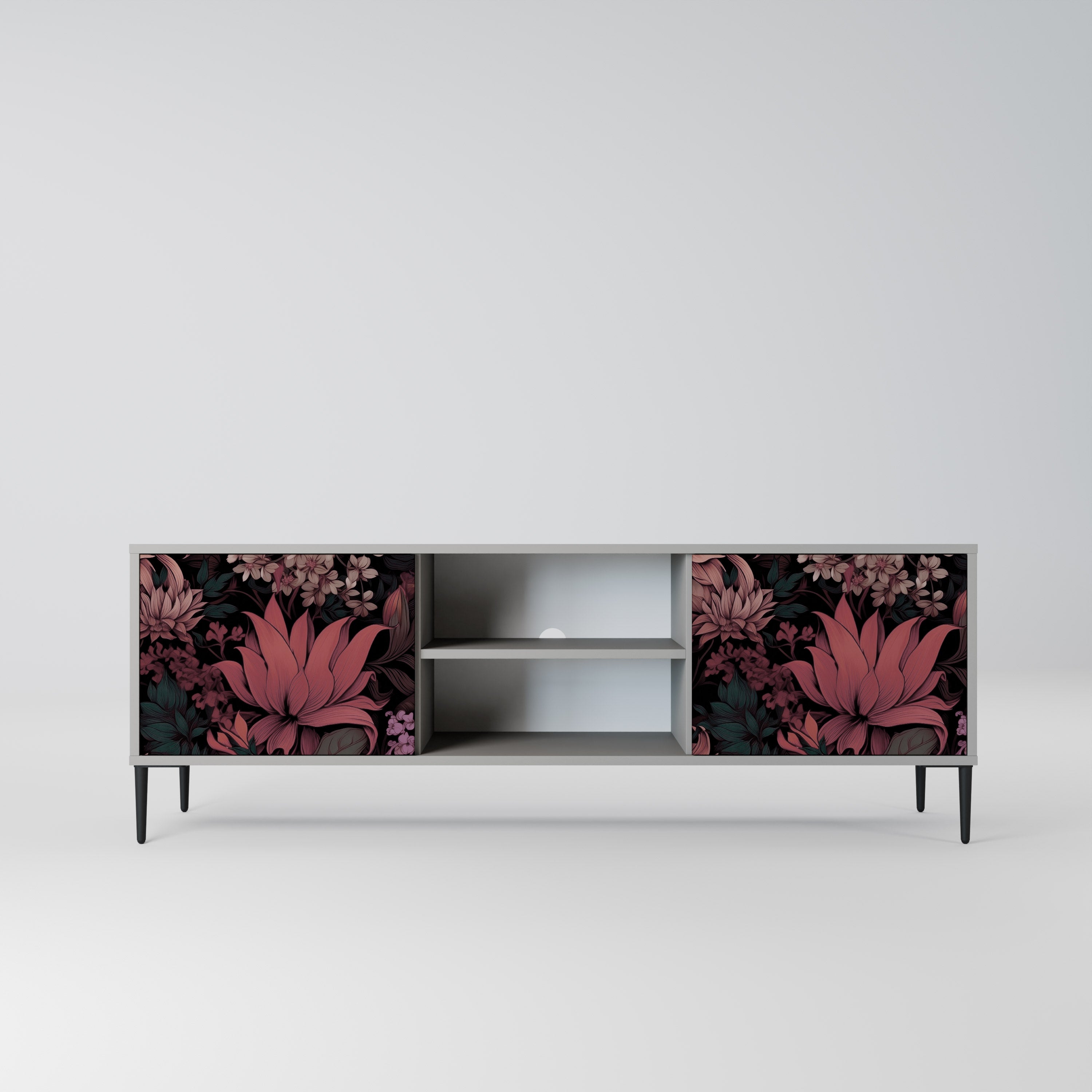 FLORAL WHISPER 2-Door TV Stand in Grey Finish
