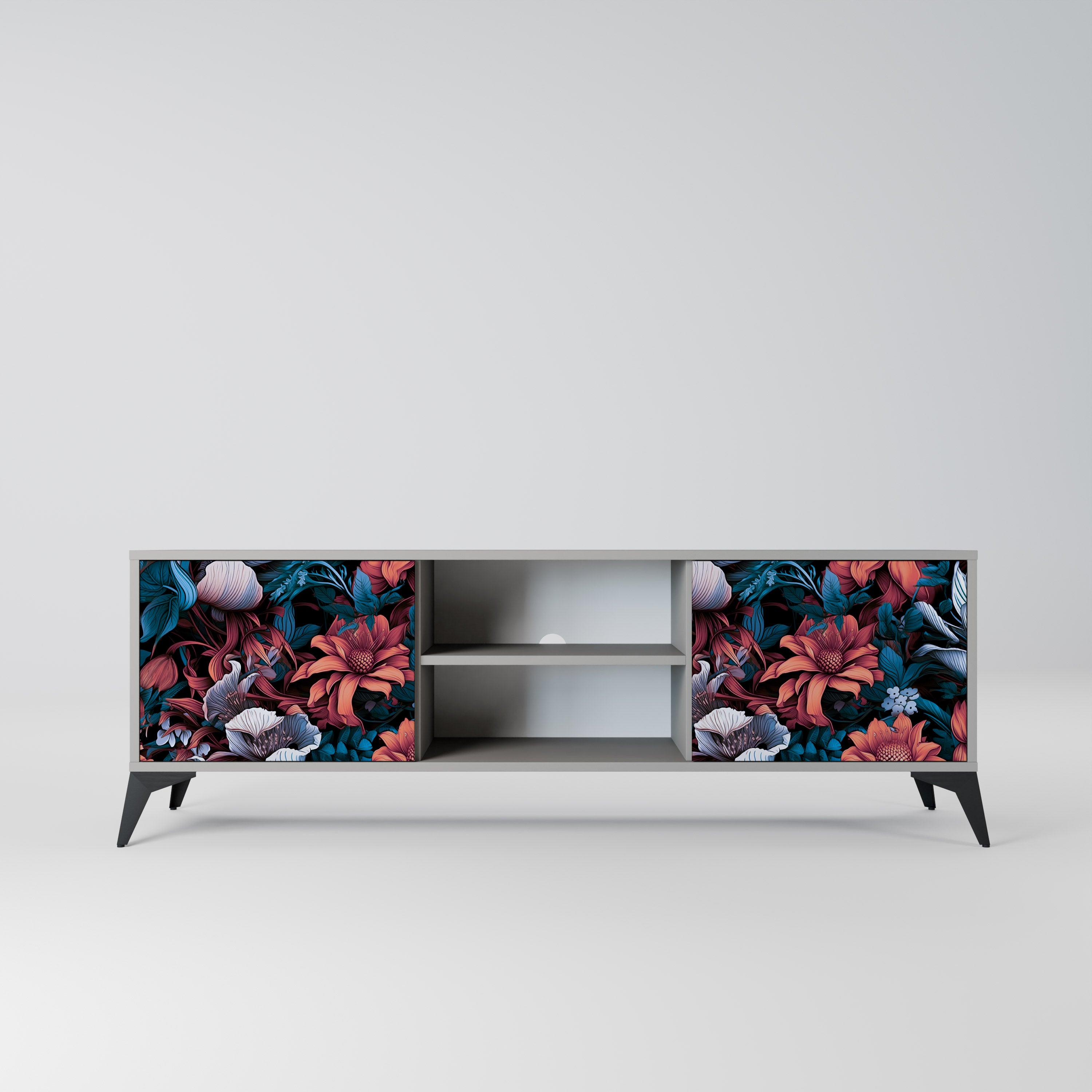 ETHEREAL BLOSSOMS 2-Door TV Stand in Grey Finish