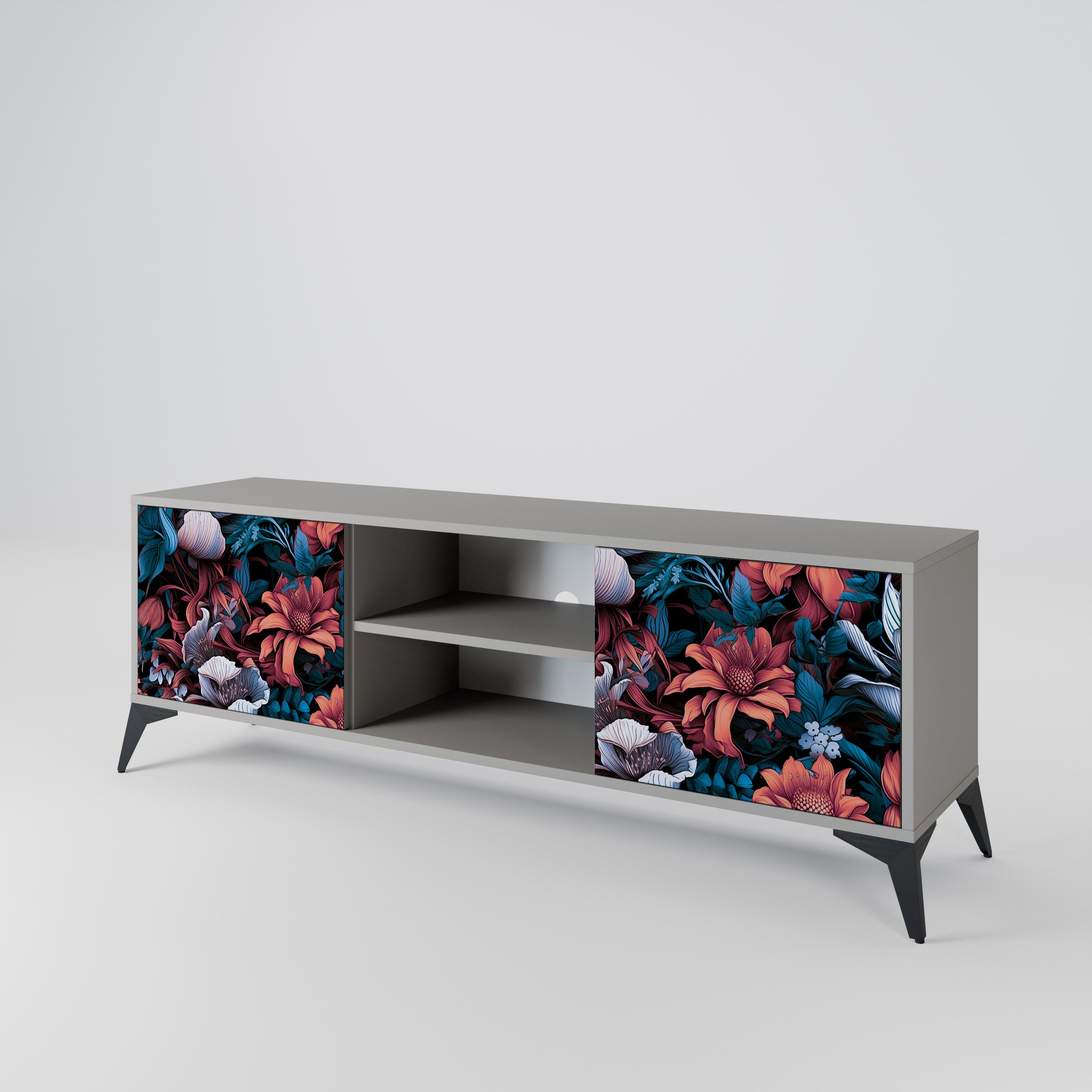 ETHEREAL BLOSSOMS 2-Door TV Stand in Grey Finish