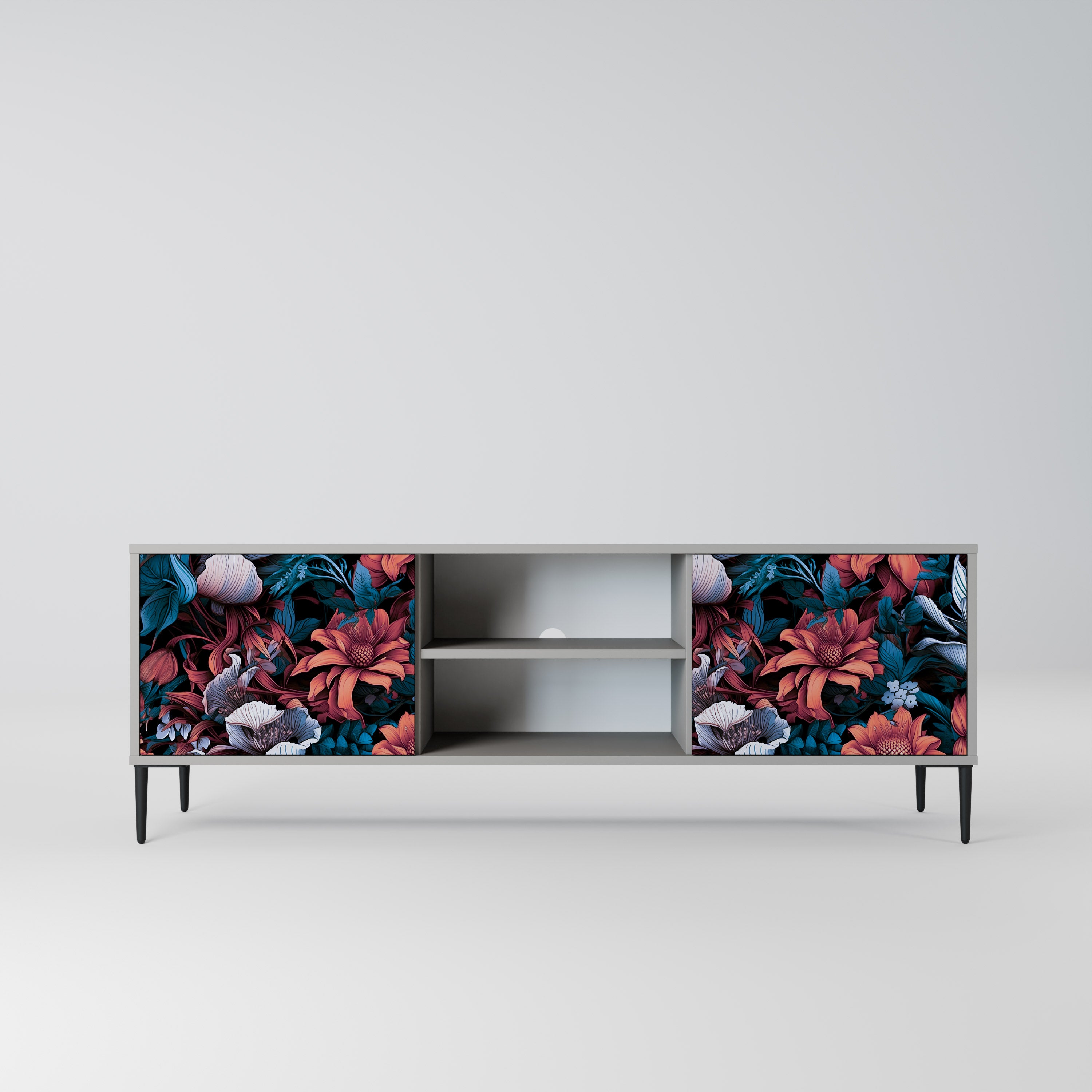 ETHEREAL BLOSSOMS 2-Door TV Stand in Grey Finish