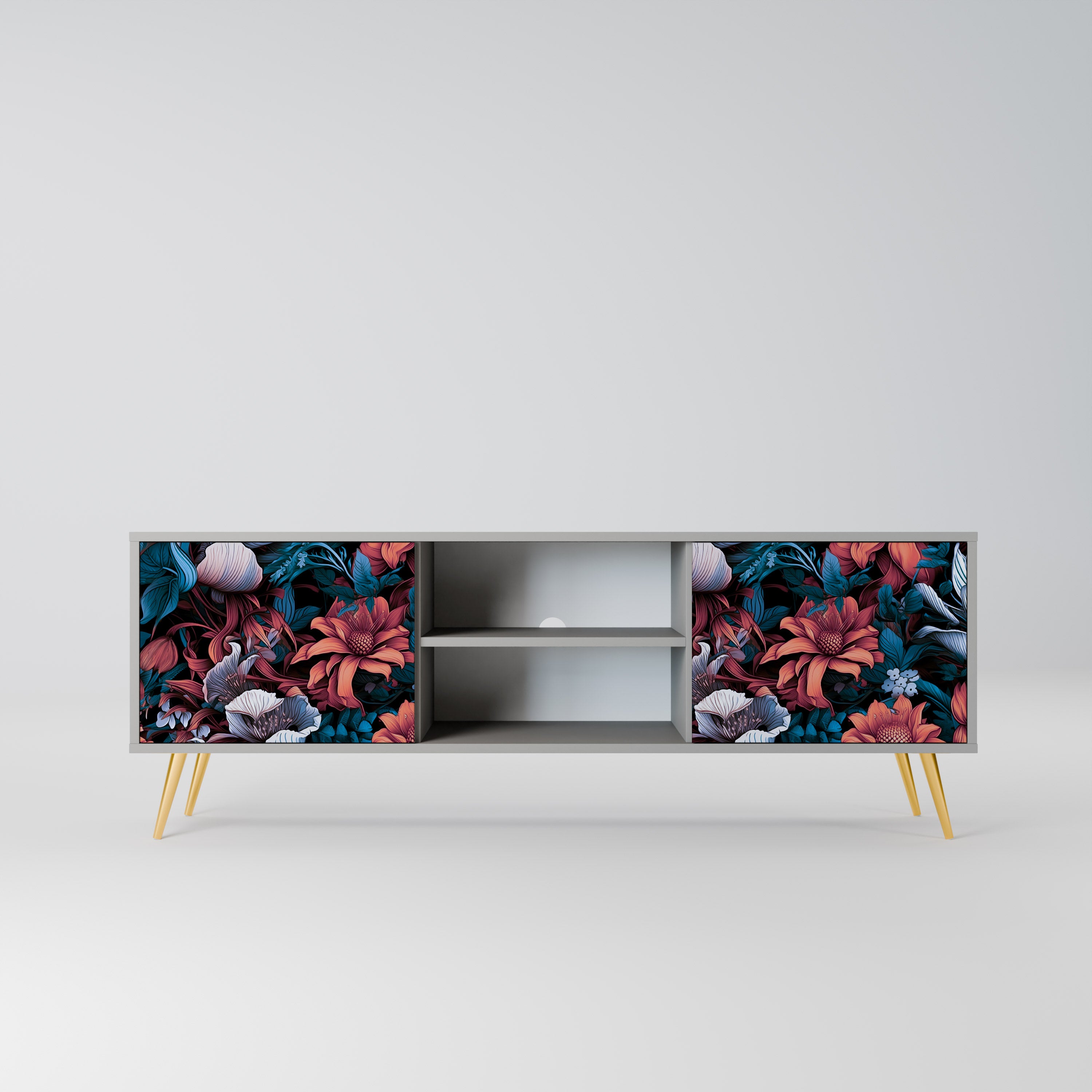 ETHEREAL BLOSSOMS 2-Door TV Stand in Grey Finish