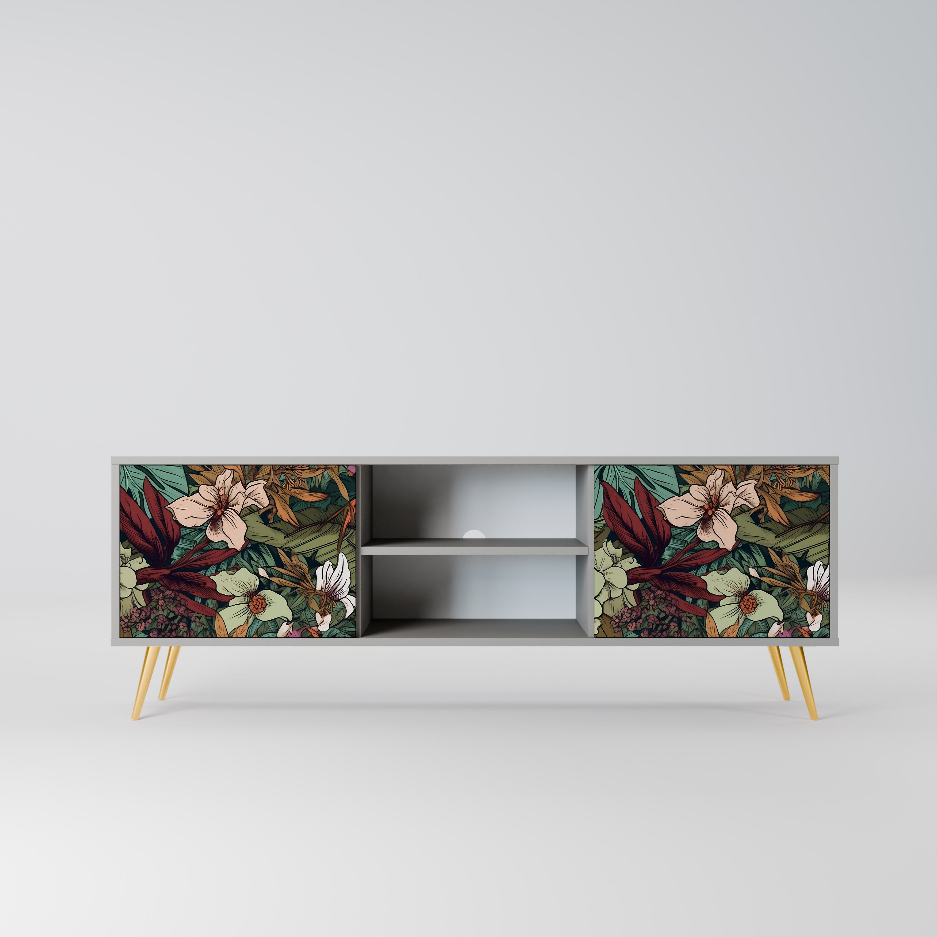 BOTANICAL EMERGENCE 2-Door TV Stand in Grey Finish