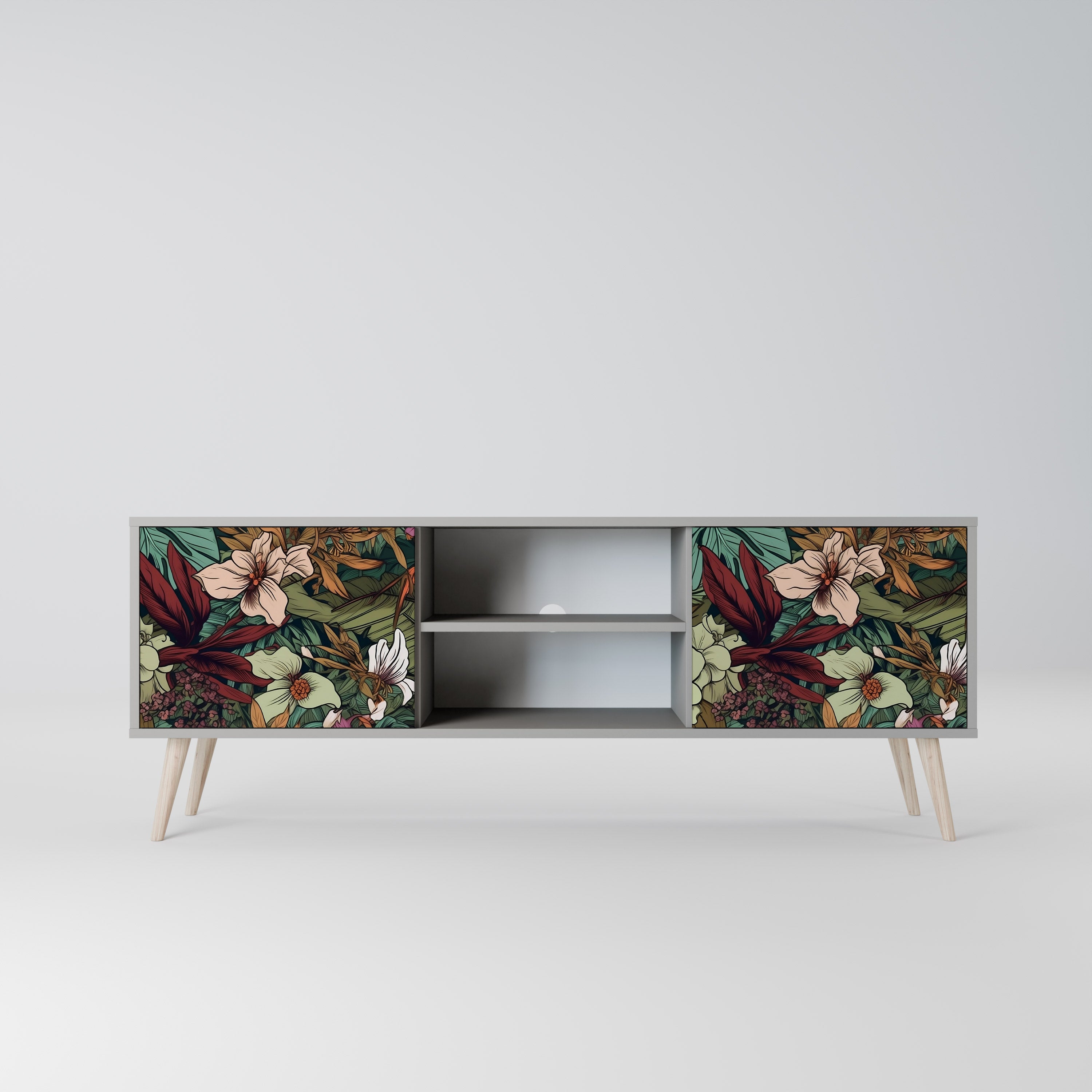 BOTANICAL EMERGENCE 2-Door TV Stand in Grey Finish