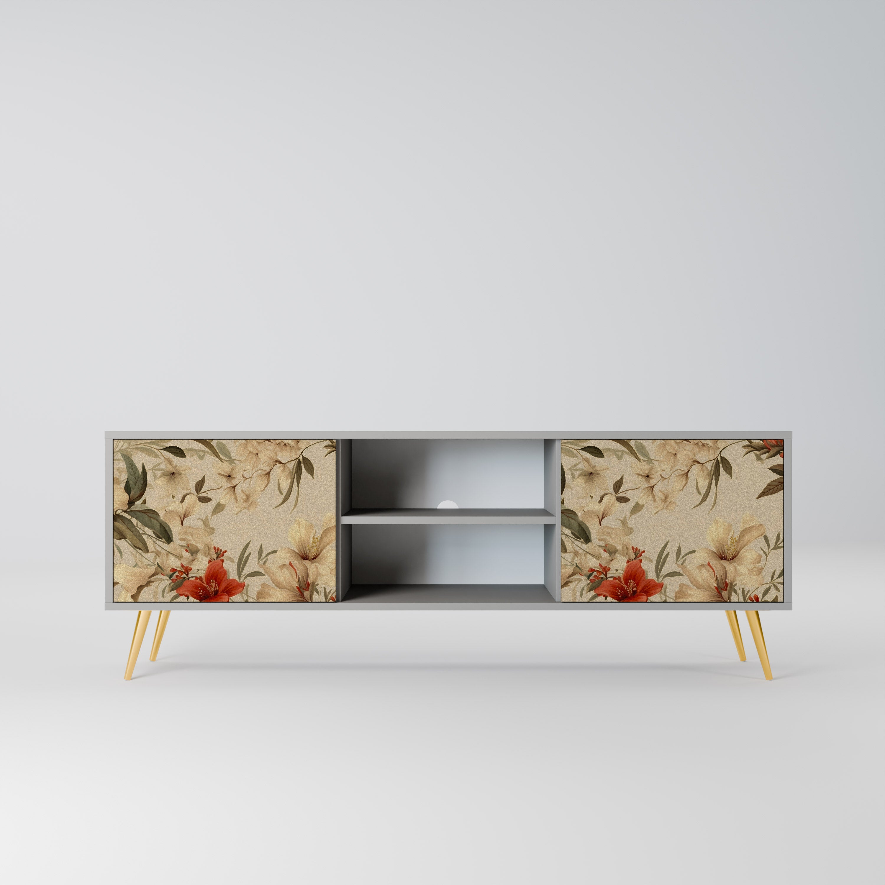 BLOOMING HARMONY 2-Door TV Stand in Grey Finish