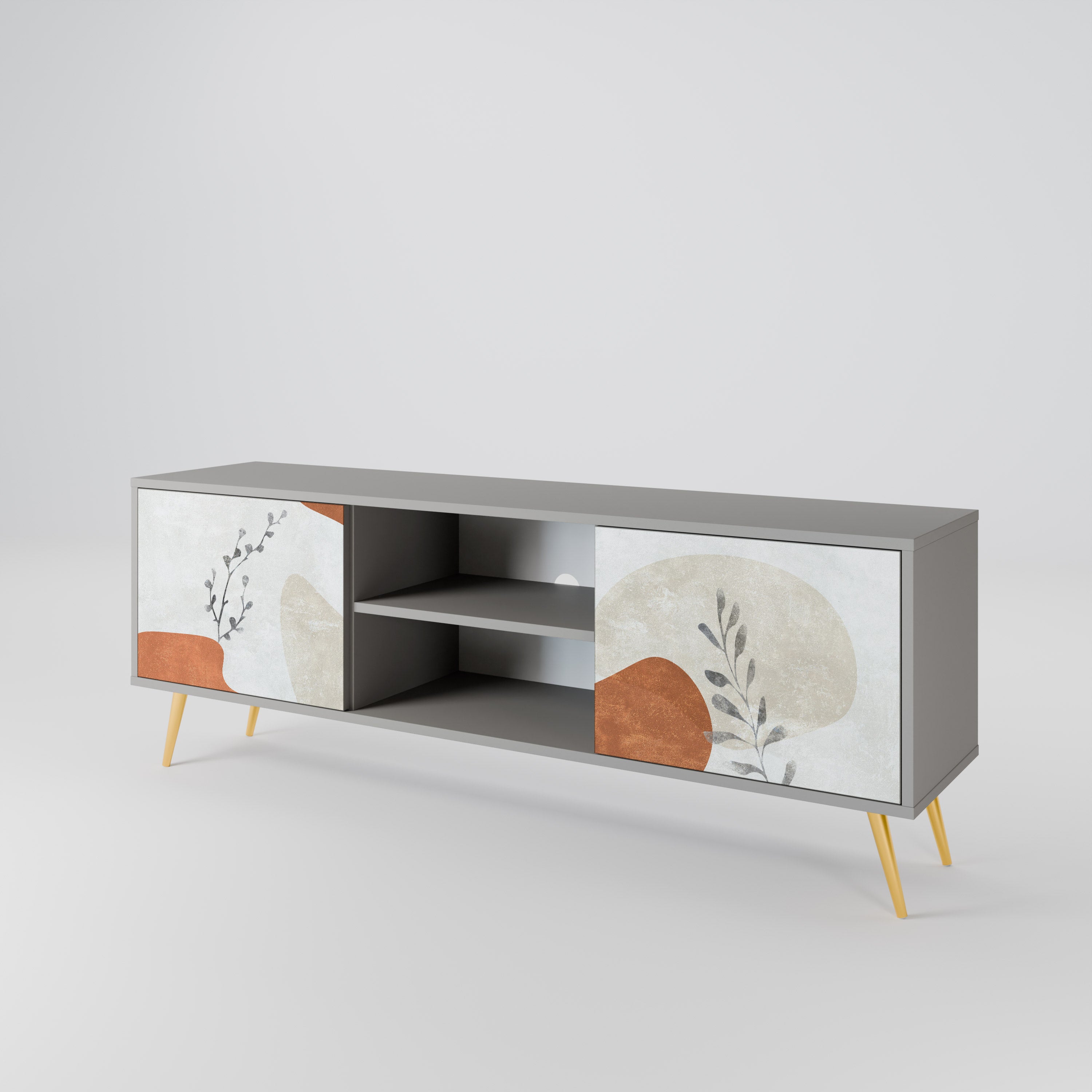 TRANQUIL TWIG 2-Door TV Stand in Grey Finish