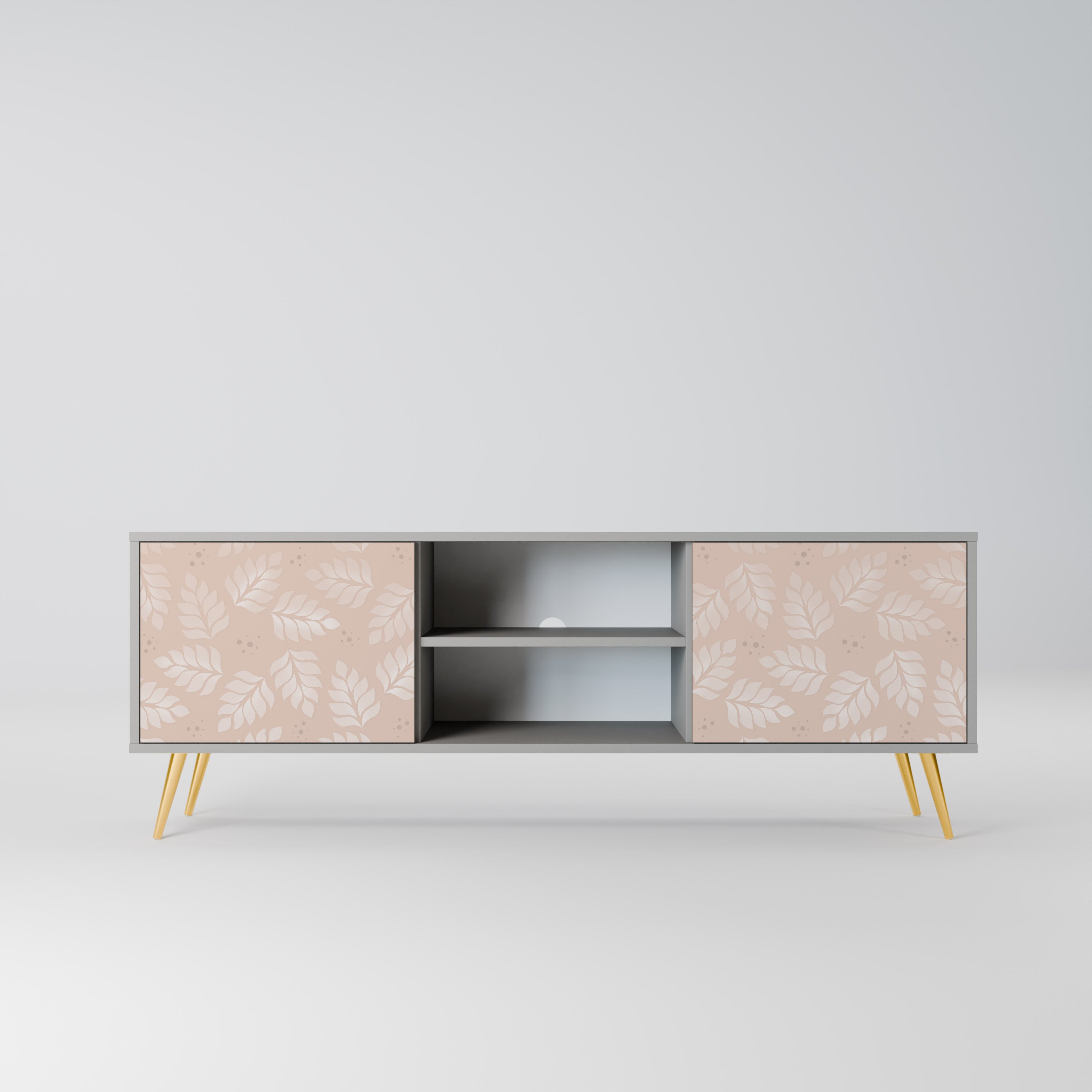 LEAVES ON BEIGE 2-Door TV Stand in Grey Finish