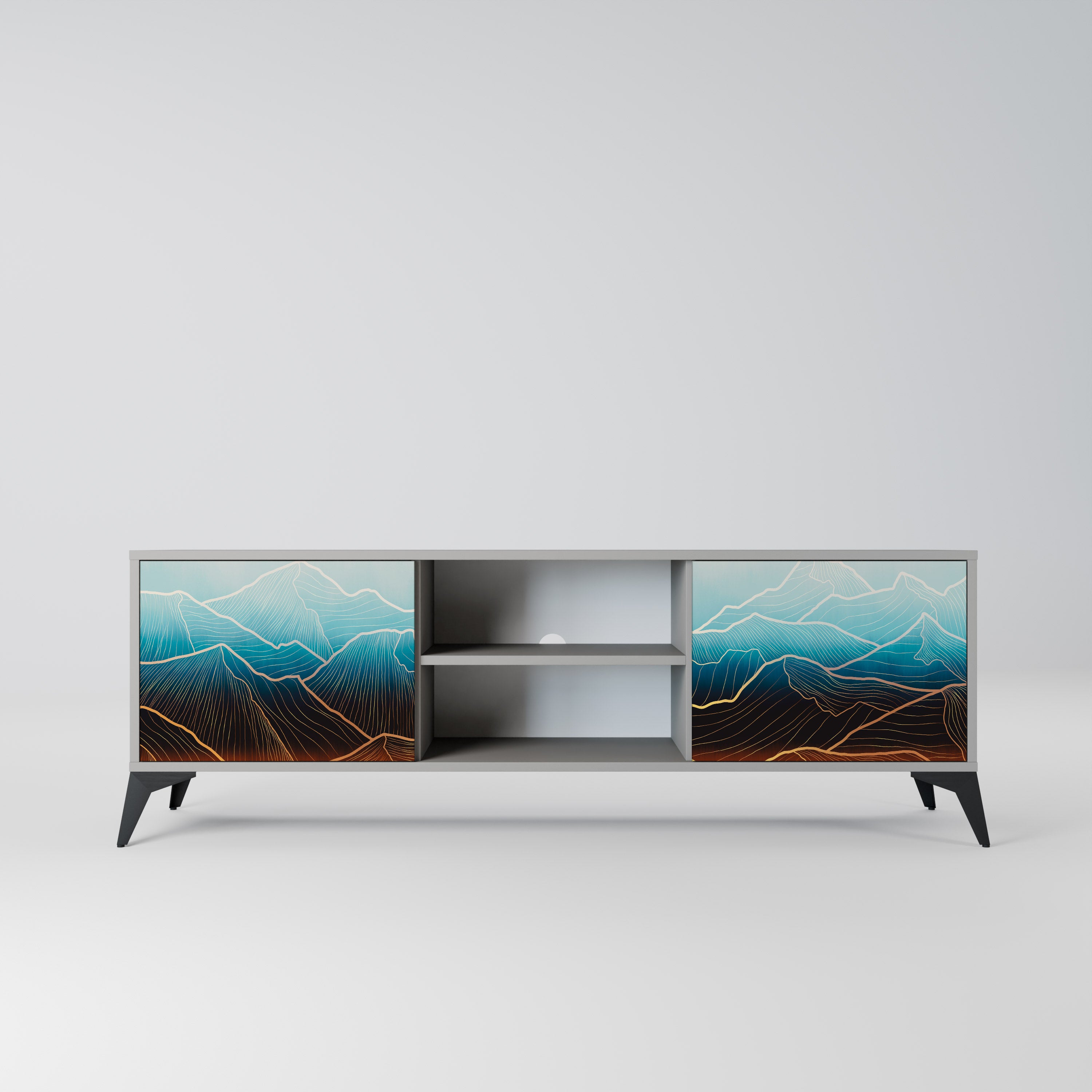 LUNAR SECRETS 2-Door TV Stand in Grey Finish