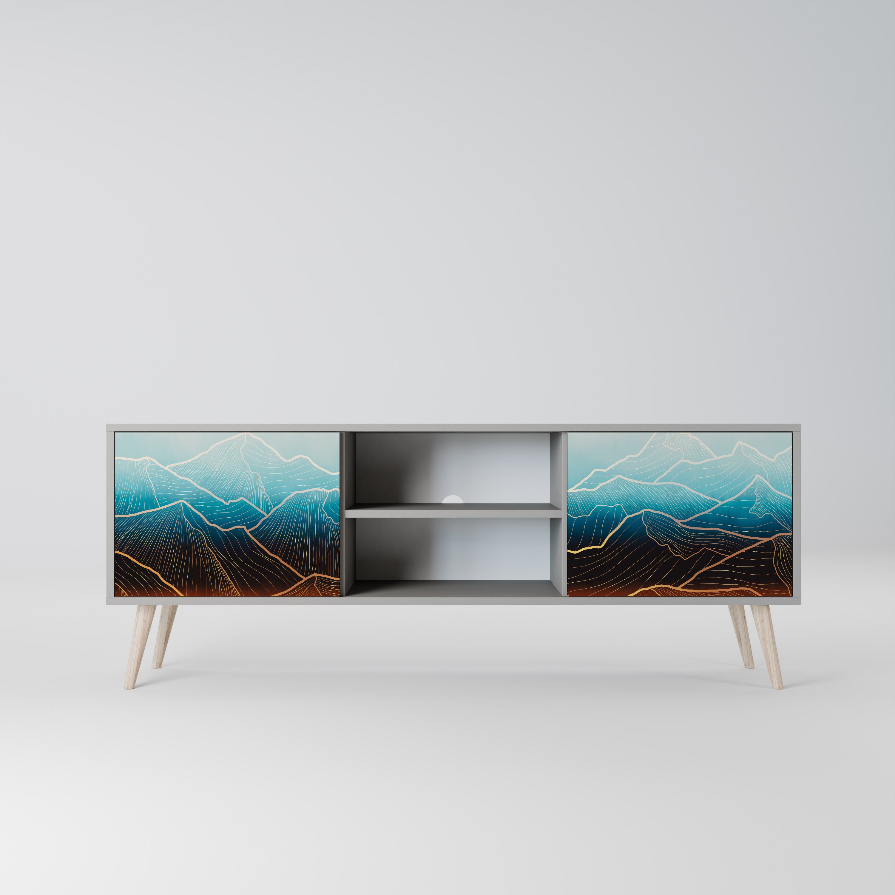 LUNAR SECRETS 2-Door TV Stand in Grey Finish