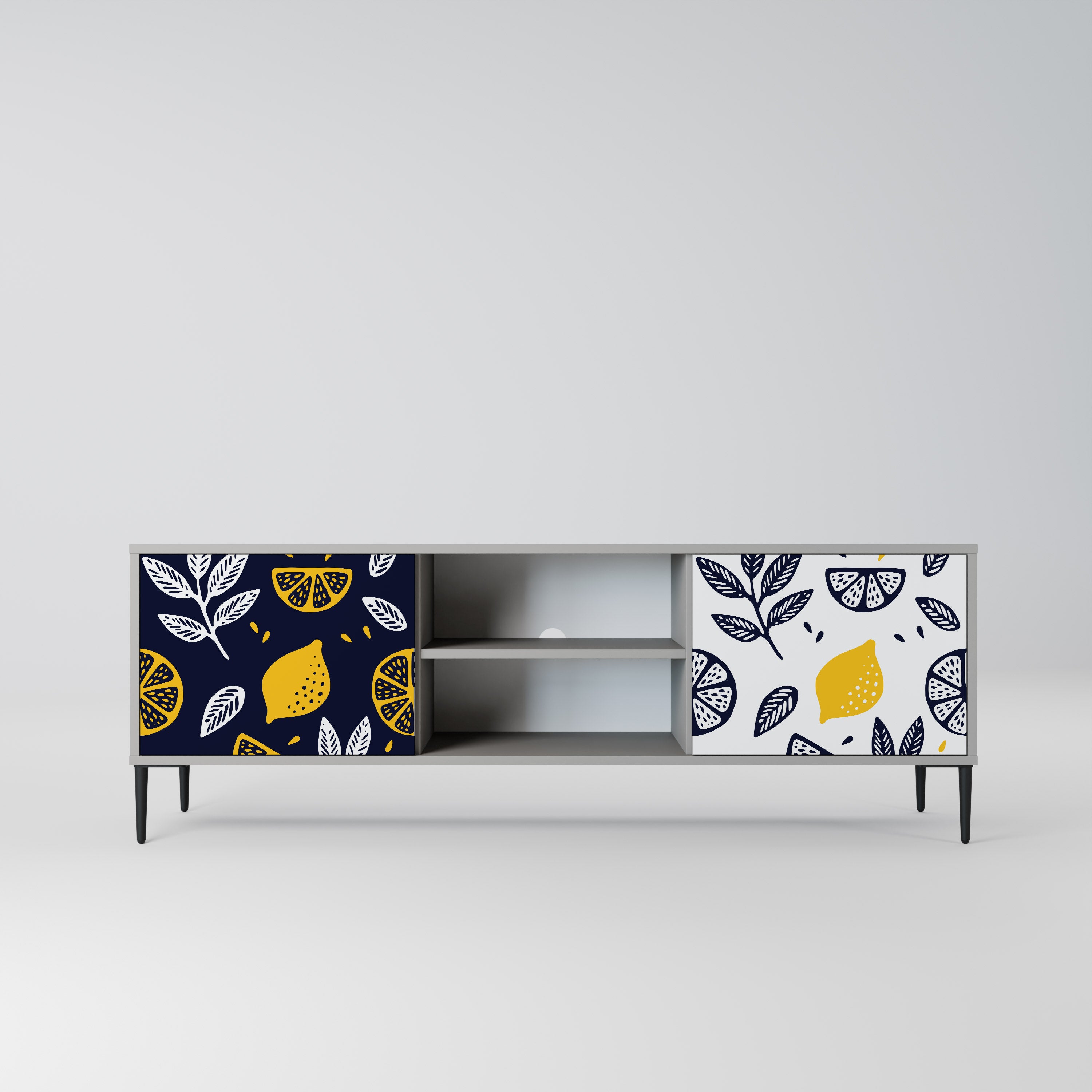 CITRUS BLACK AND WHITE 2-Door TV Stand in Grey Finish