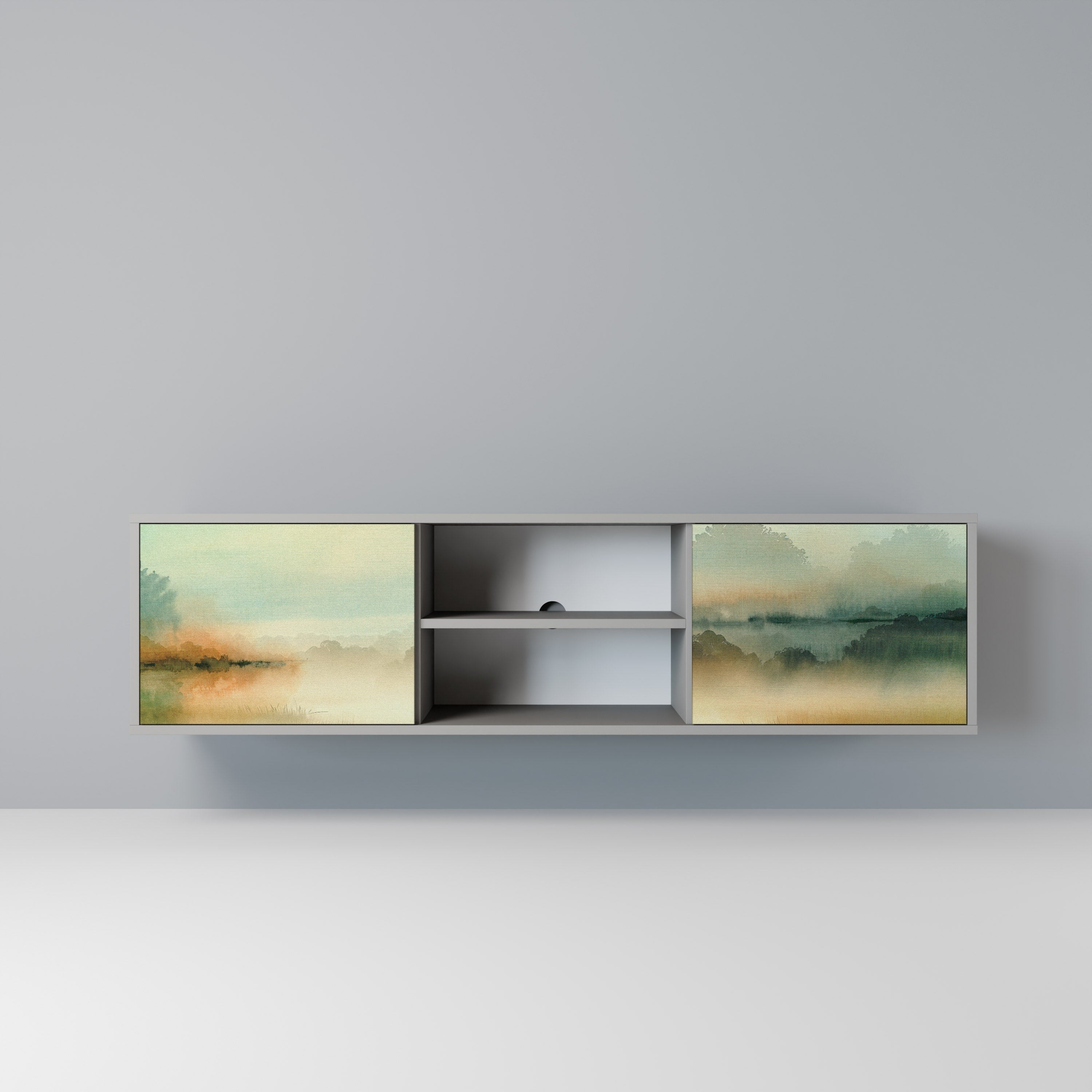 MORNING BY THE LAKE 2-Door TV Stand in Grey Finish