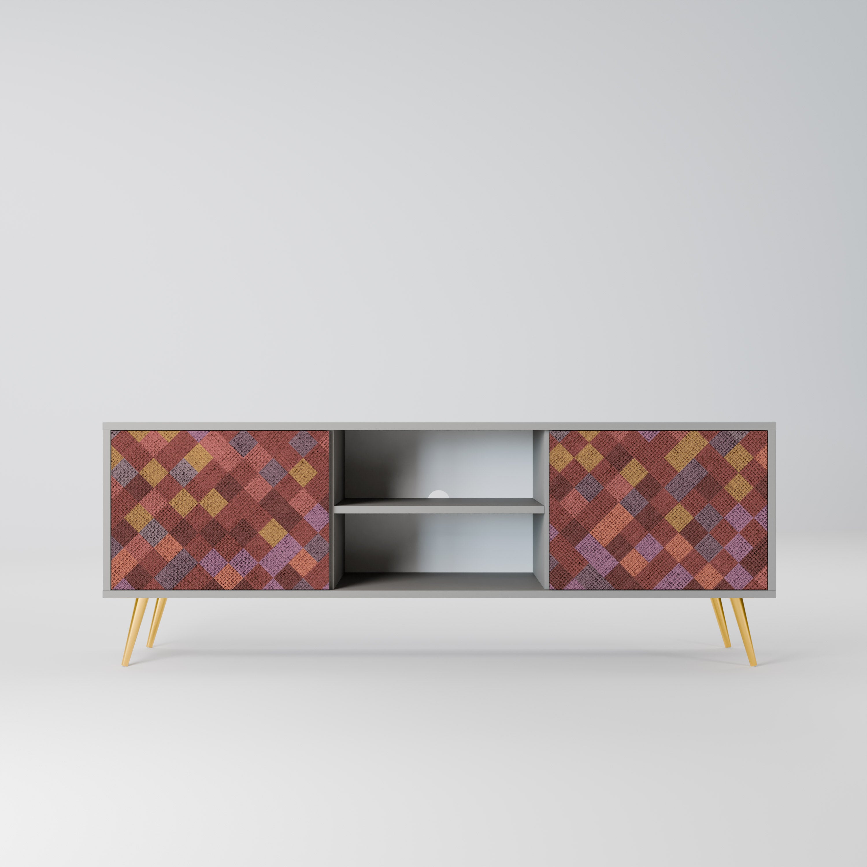 PAINTED SQUARES 2-Door TV Stand in Grey Finish