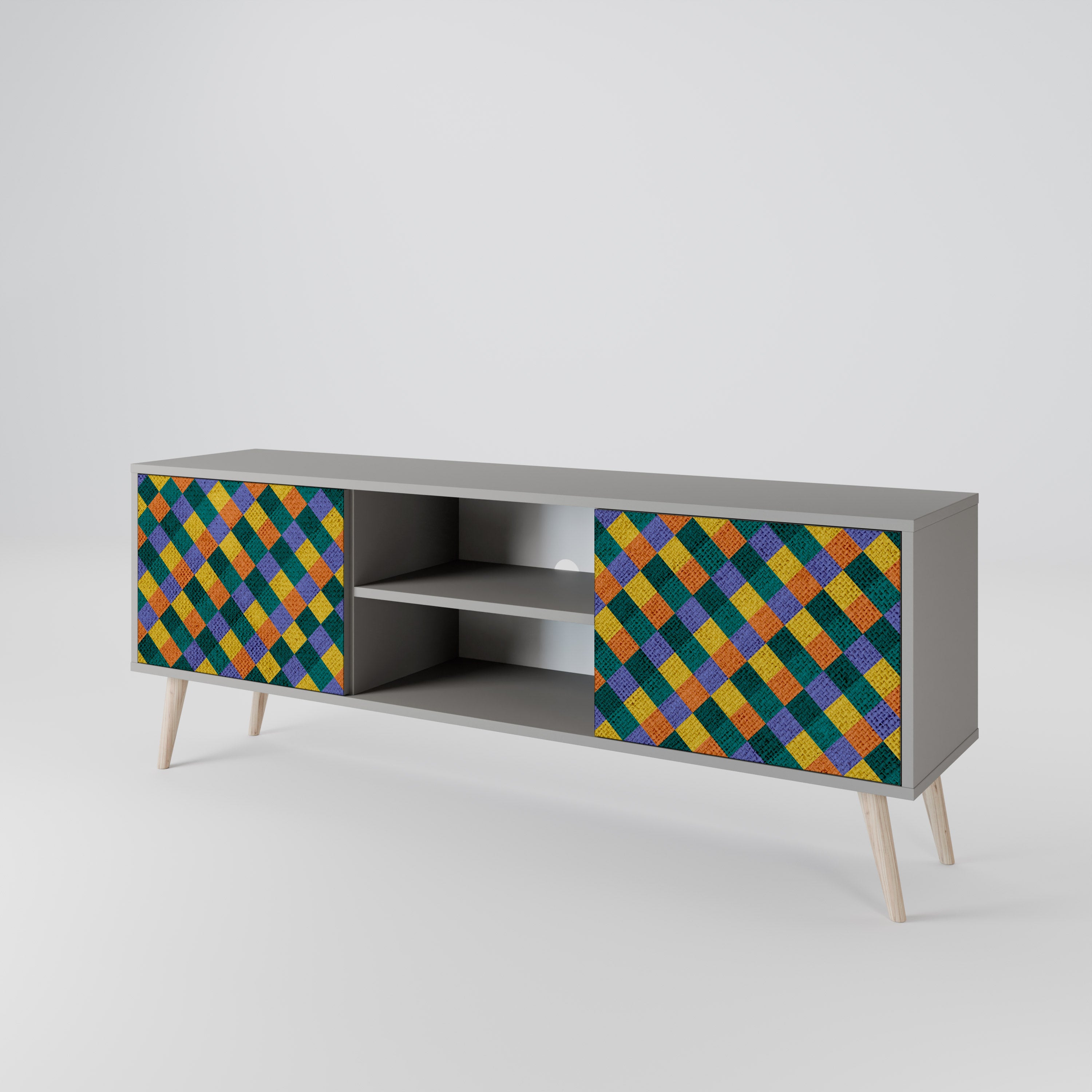 PAINTED SQUARES MIX 2-Door TV Stand in Grey Finish