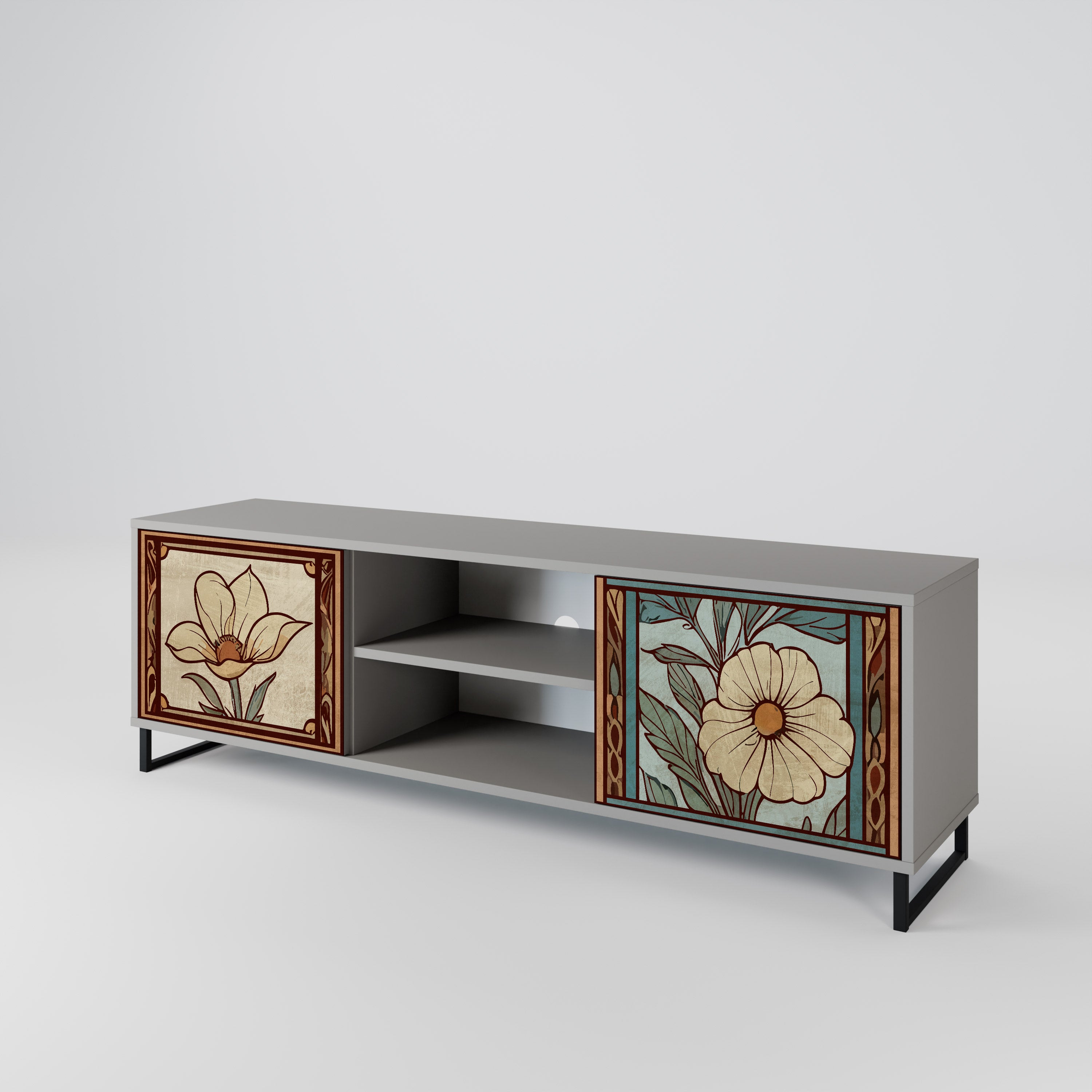 TIMELESS FLORA 2-Door TV Stand in Grey Finish