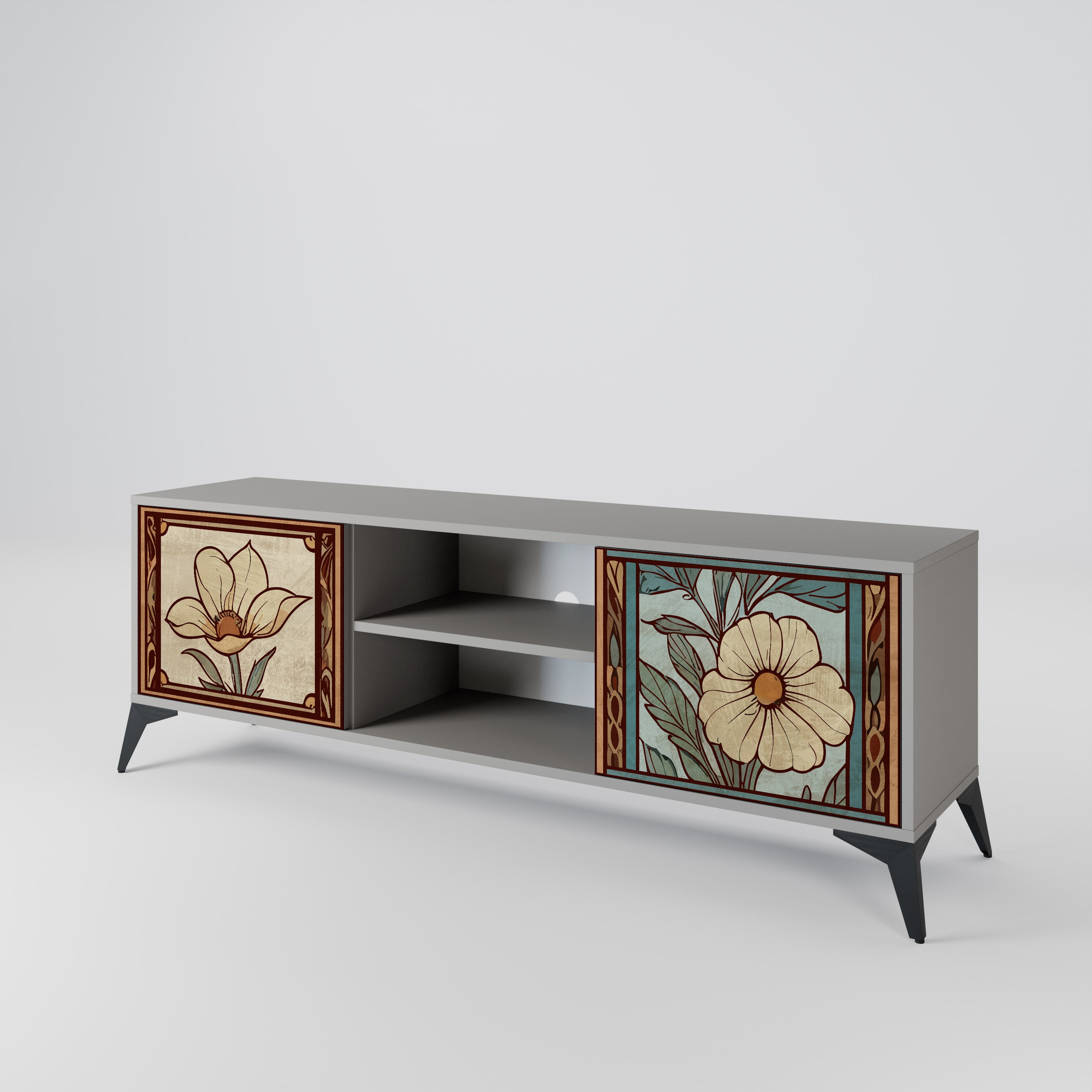 TIMELESS FLORA 2-Door TV Stand in Grey Finish
