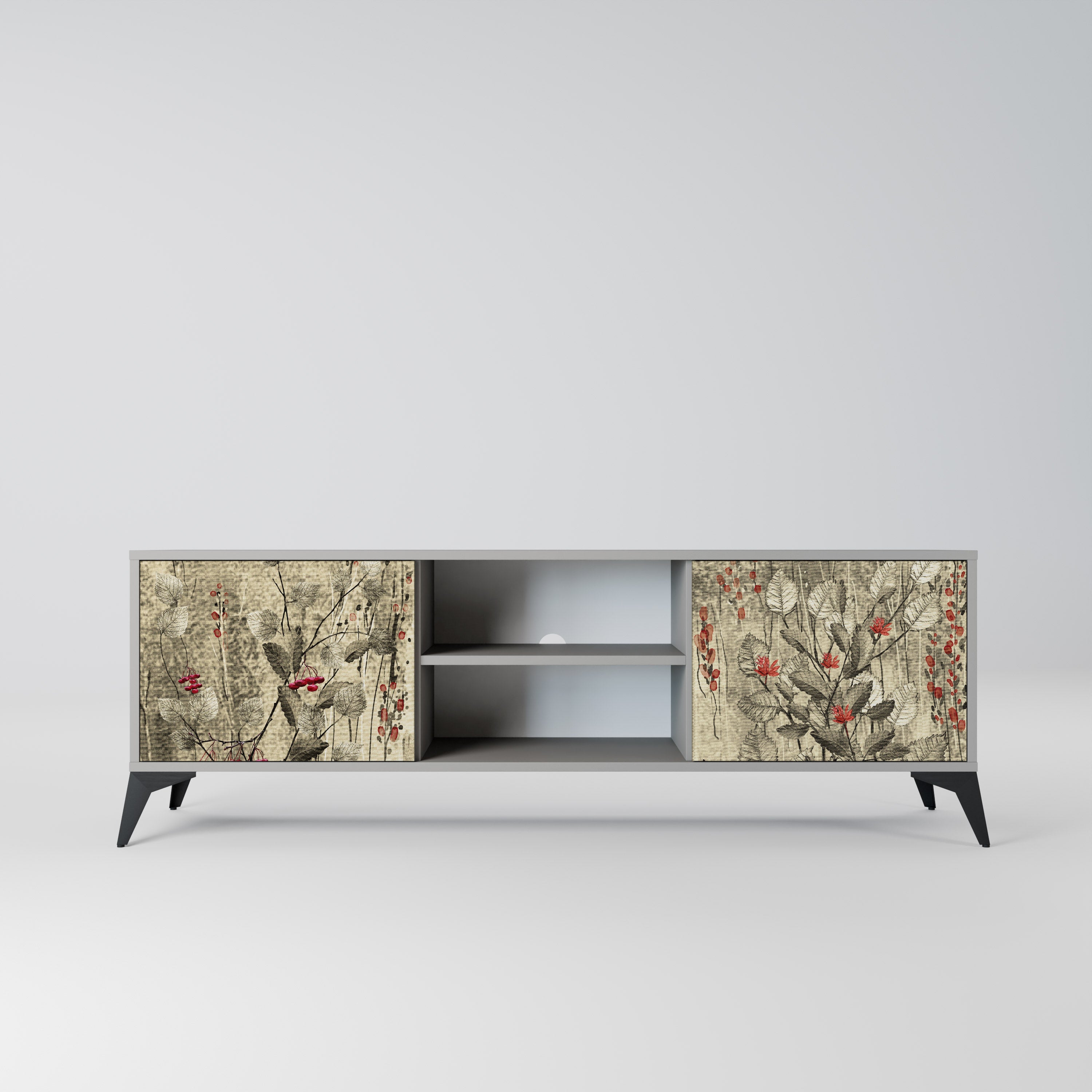 HERBAL GRACE 2-Door TV Stand in Grey Finish
