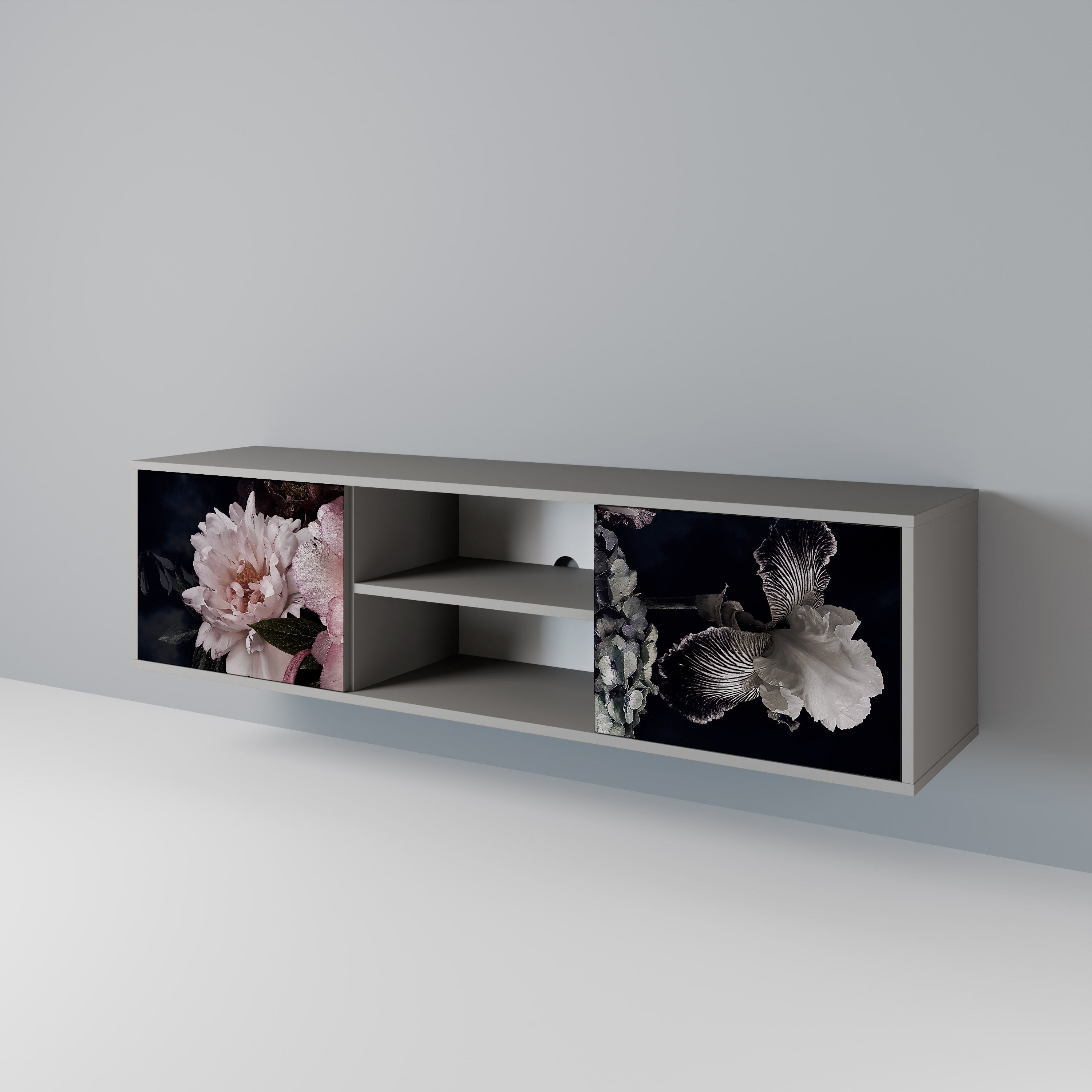 PURE BLOSSOM 2-Door TV Stand in Grey Finish
