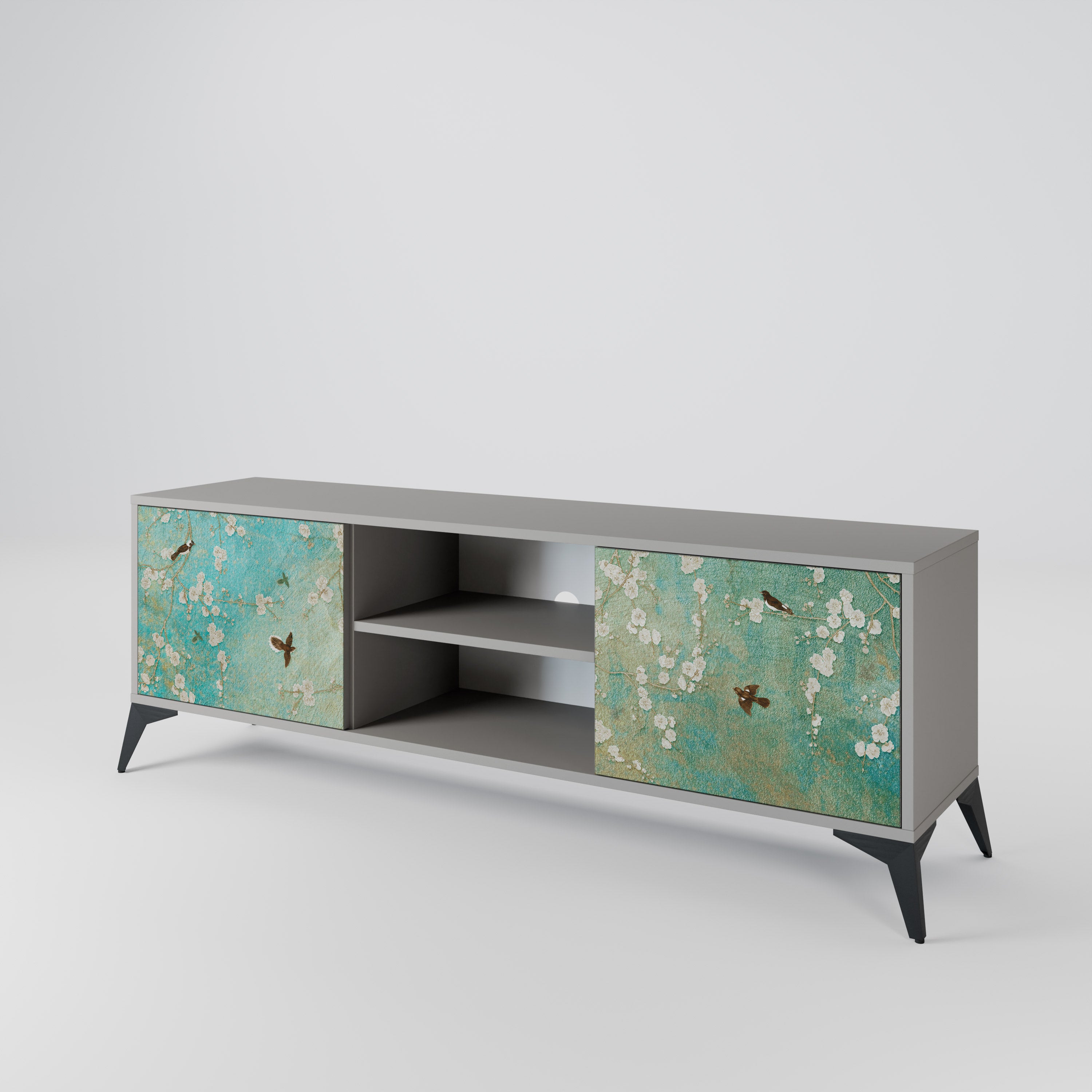 BLOOMING CHARM 2-Door TV Stand in Grey Finish