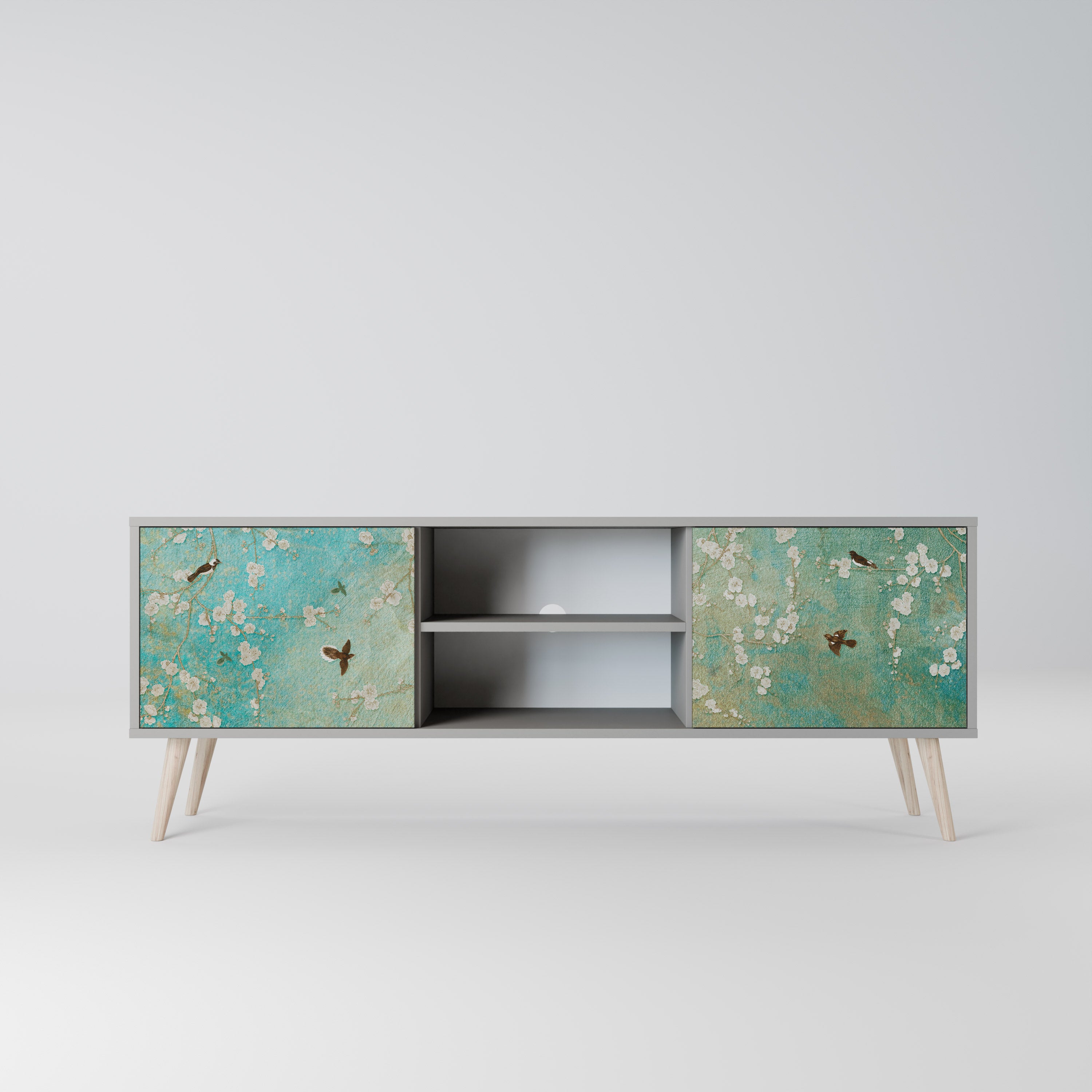 BLOOMING CHARM 2-Door TV Stand in Grey Finish