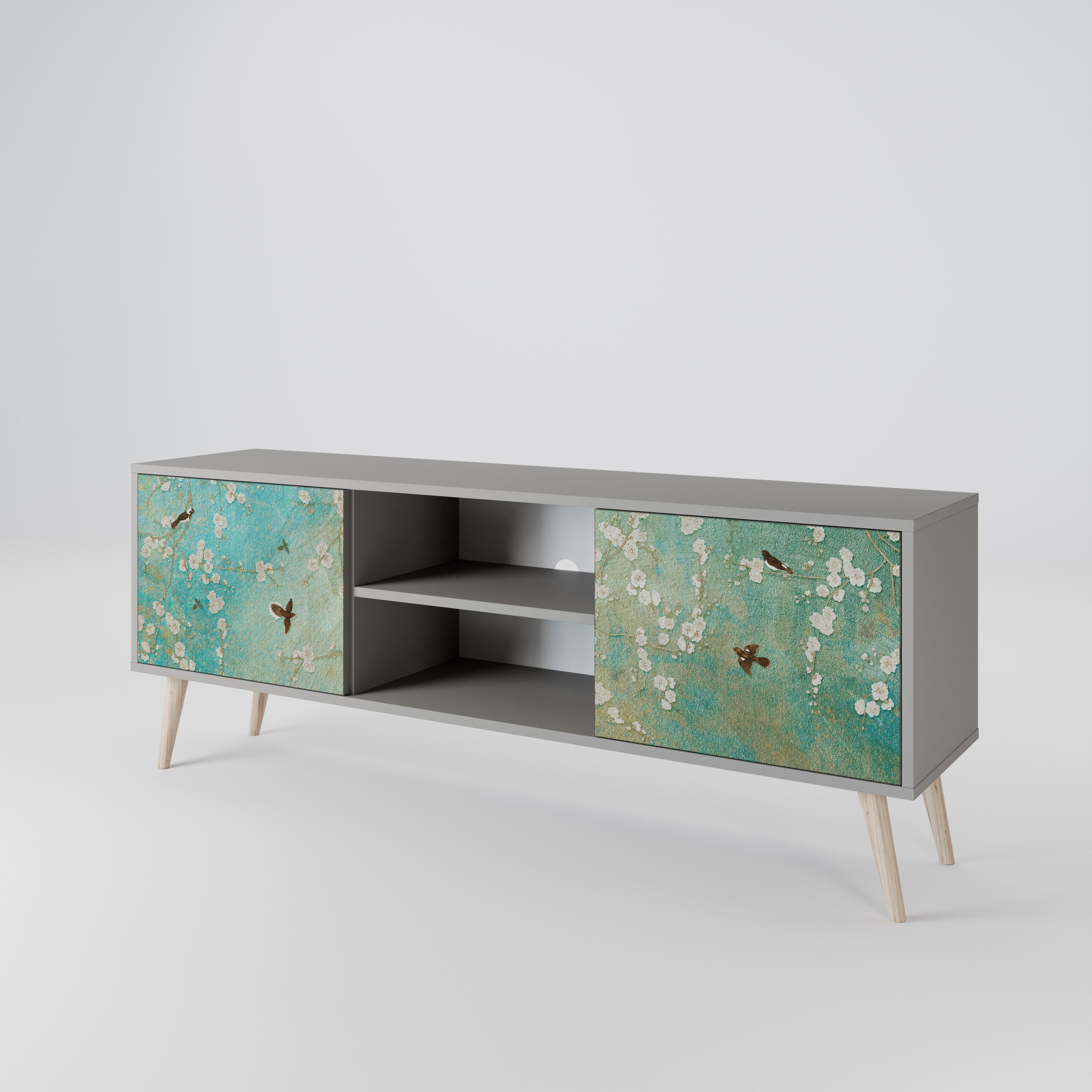 BLOOMING CHARM 2-Door TV Stand in Grey Finish