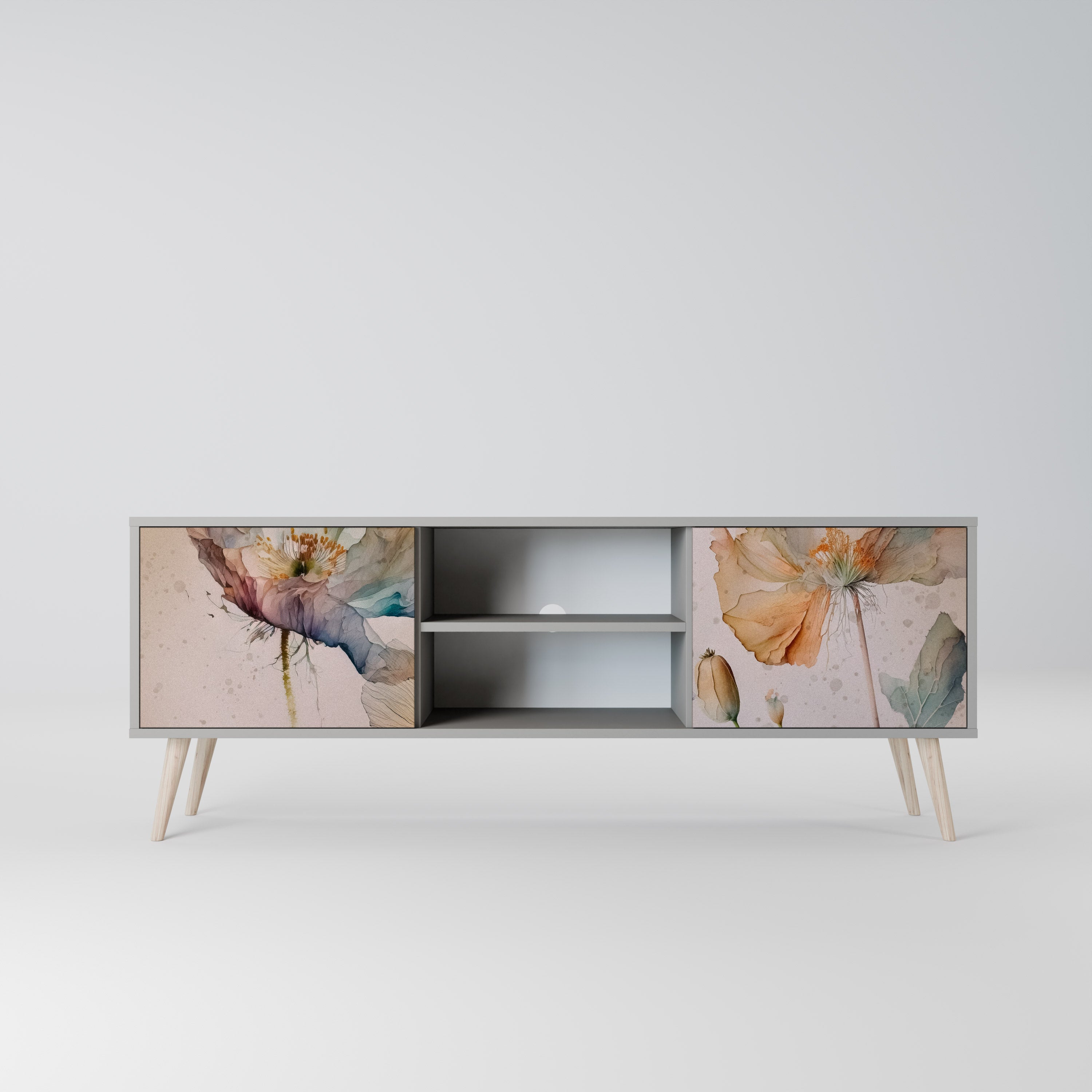 SOFTEN POPPY 2-Door TV Stand in Grey Finish