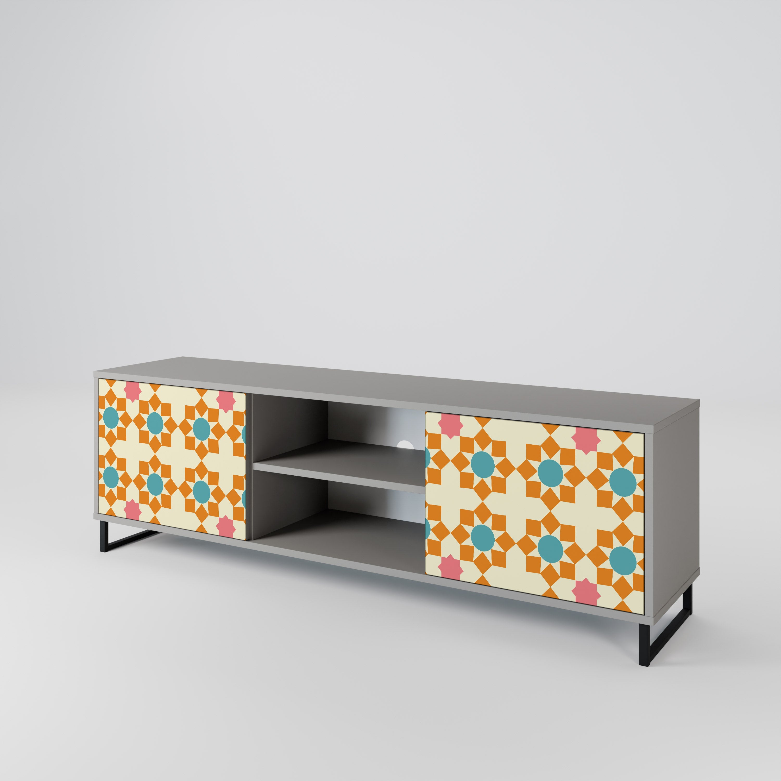 FLORAL DECOR 2-Door TV Stand in Grey Finish