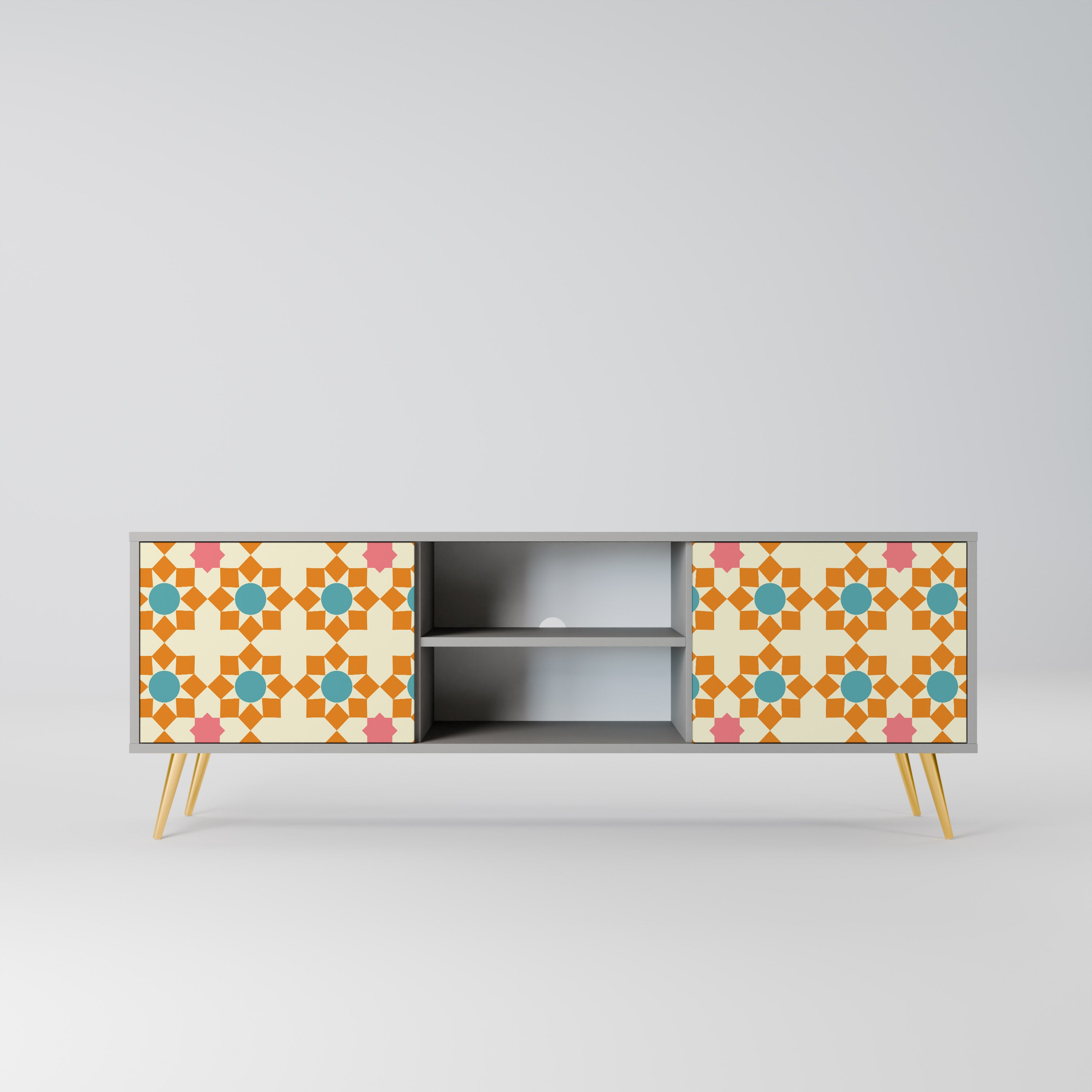 FLORAL DECOR 2-Door TV Stand in Grey Finish