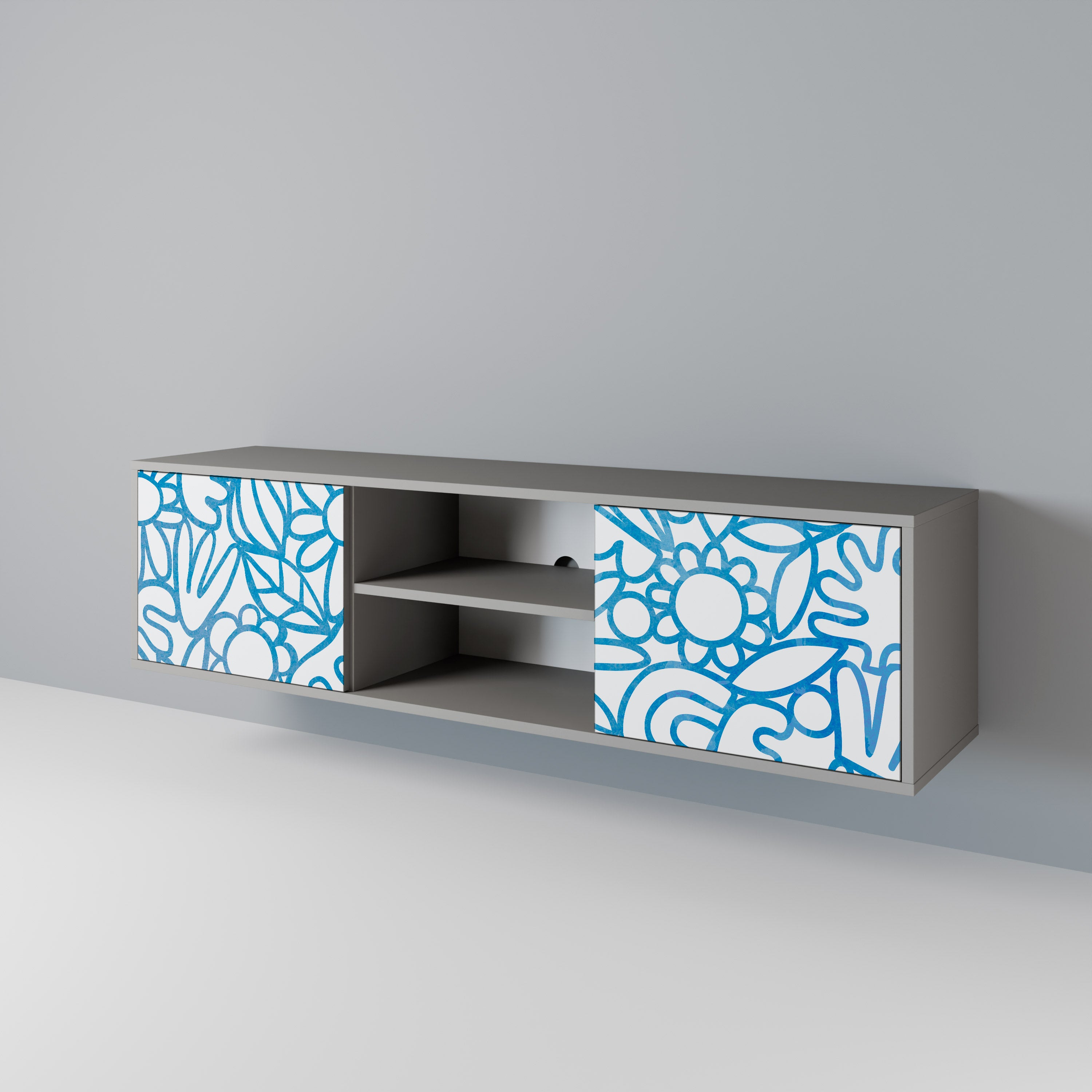 BLOOMY MORNING 2-Door TV Stand in Grey Finish