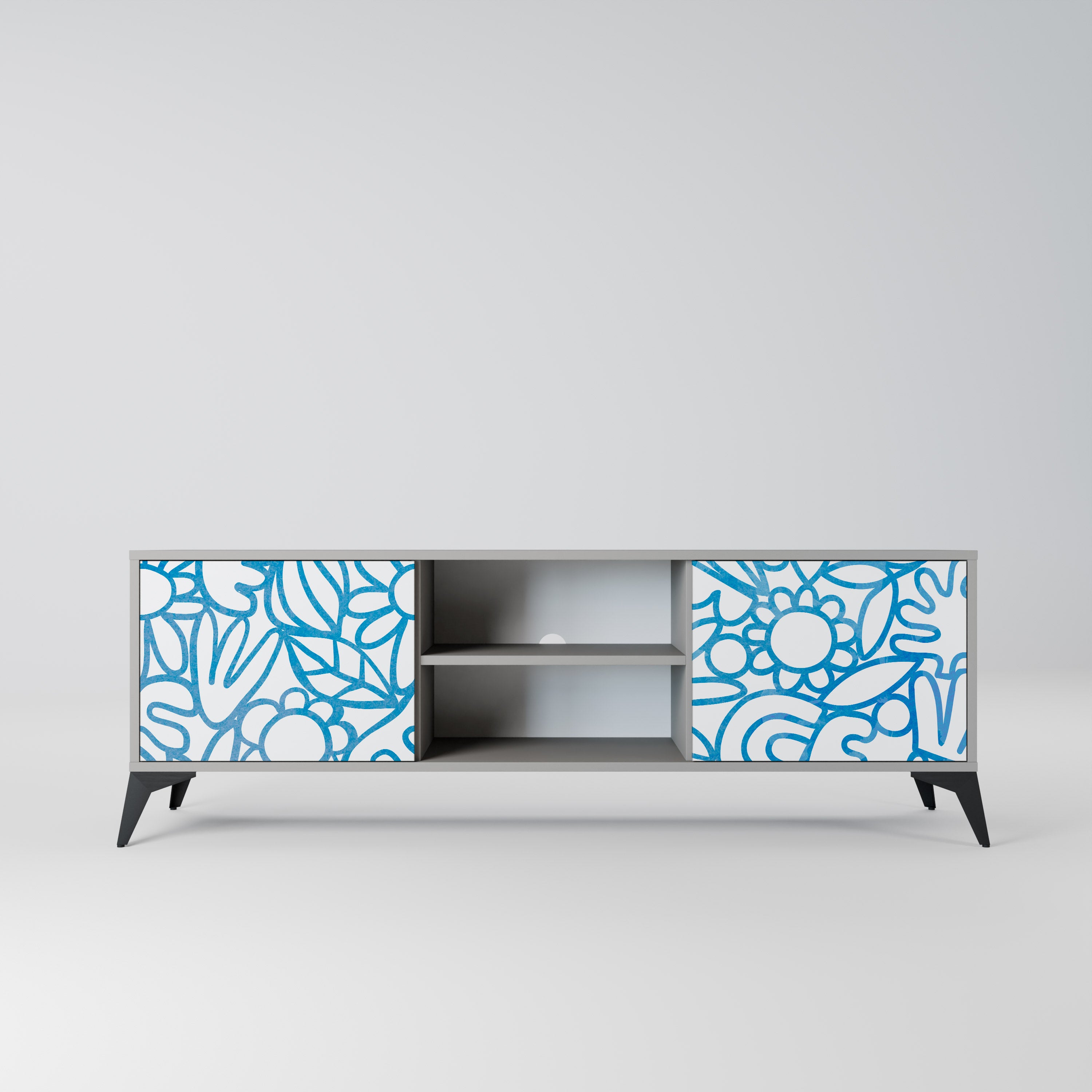BLOOMY MORNING 2-Door TV Stand in Grey Finish