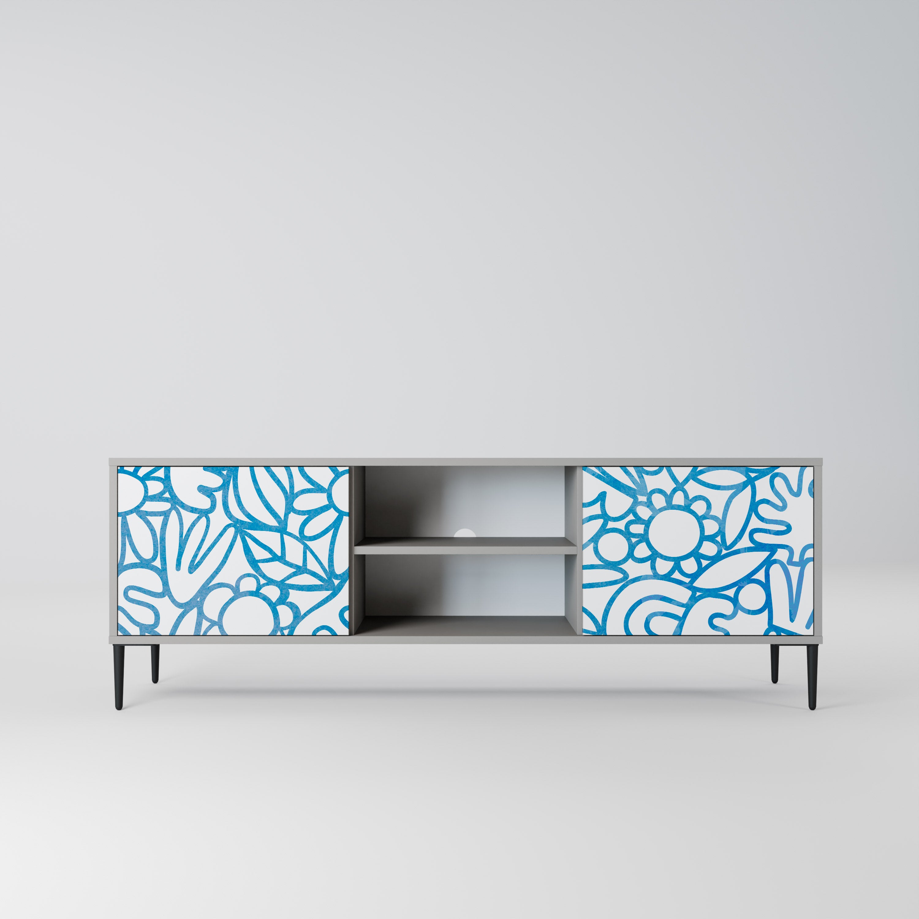 BLOOMY MORNING 2-Door TV Stand in Grey Finish